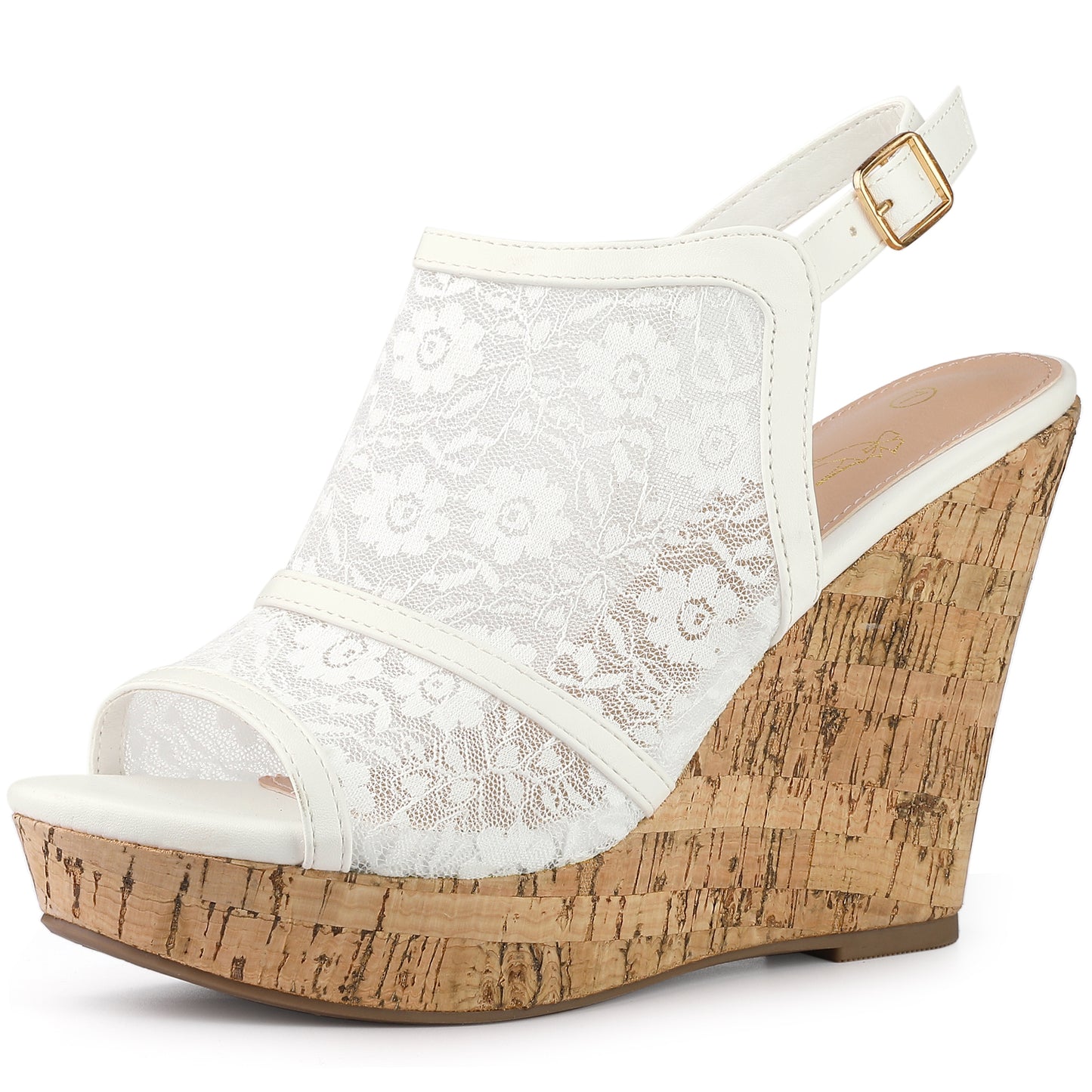 Women Lace Platform Heel Slingback Wedges Sandals