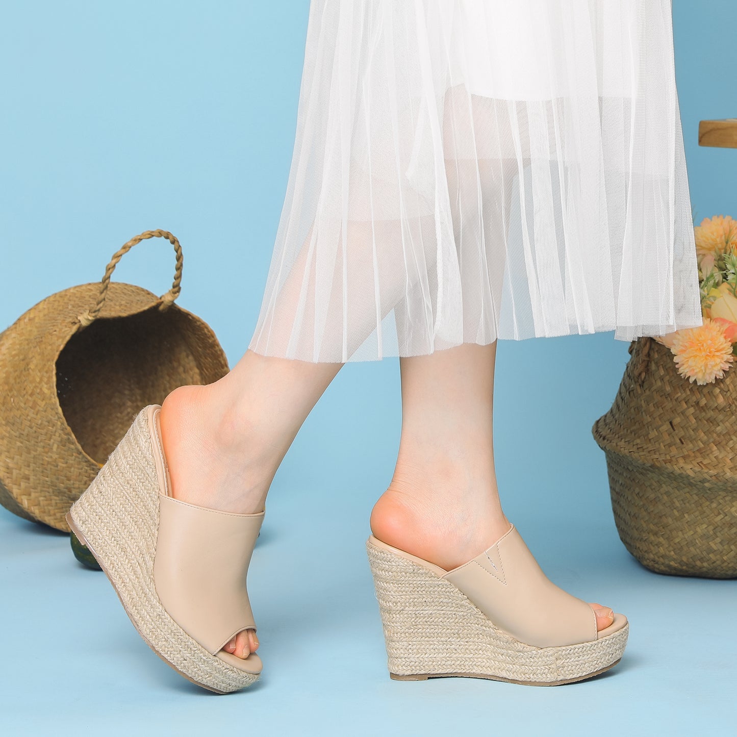 Women Open Toe Espadrille Wedge Heel Platform Slide Sandal