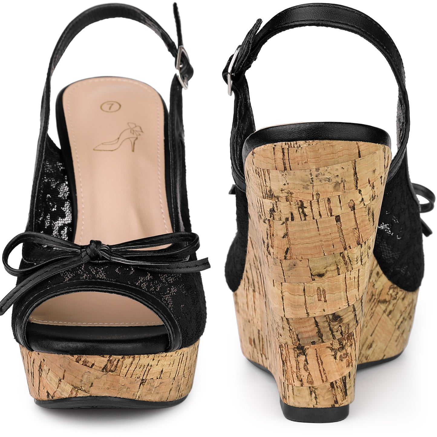 Women Platform Heels Lace Bow Slingback Wedge Sandals