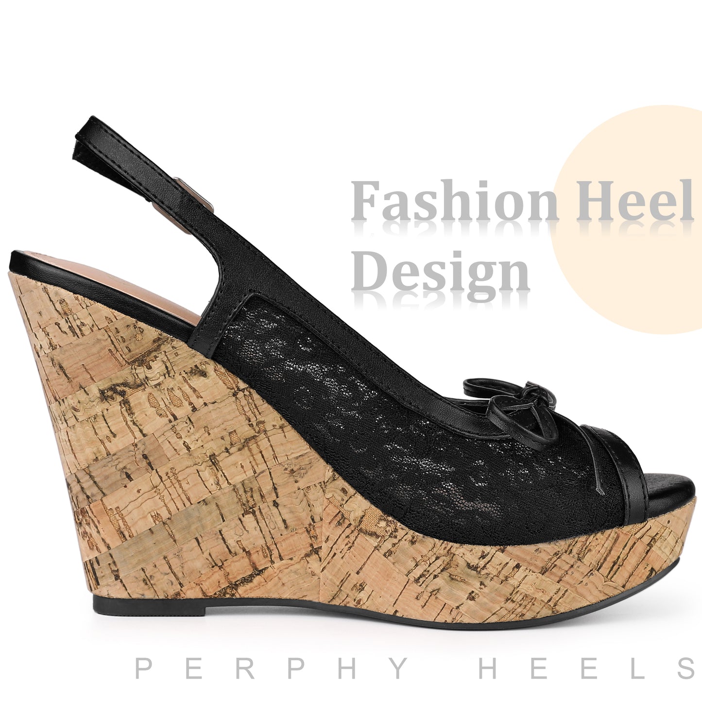 Women Platform Heels Lace Bow Slingback Wedge Sandals