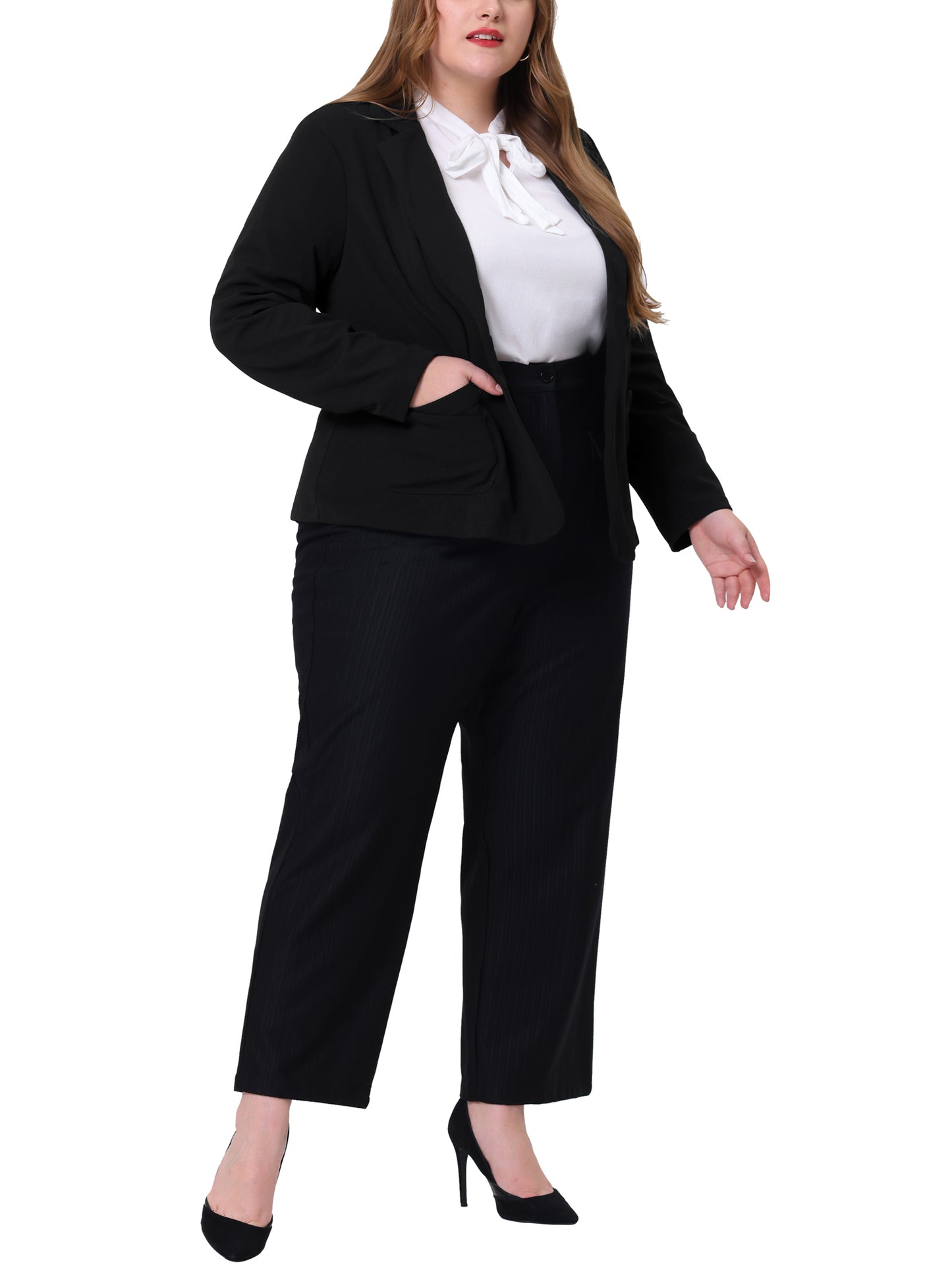 Women Plus Size Blazer Work Jacket Notch Lapel Buttons Front Blazers Jackets
