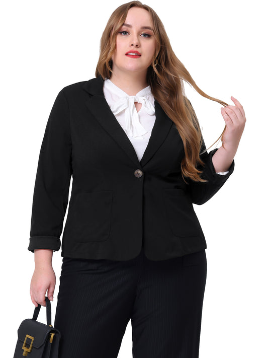 Women Plus Size Blazer Work Jacket Notch Lapel Buttons Front Blazers Jackets