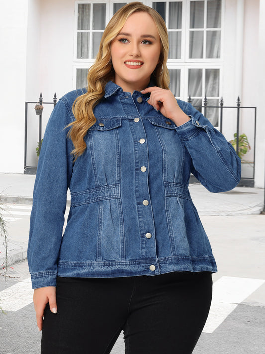 Chaqueta vaquera de talla grande para mujer, de manga larga, con botones y parte delantera lavada, estilo camionero