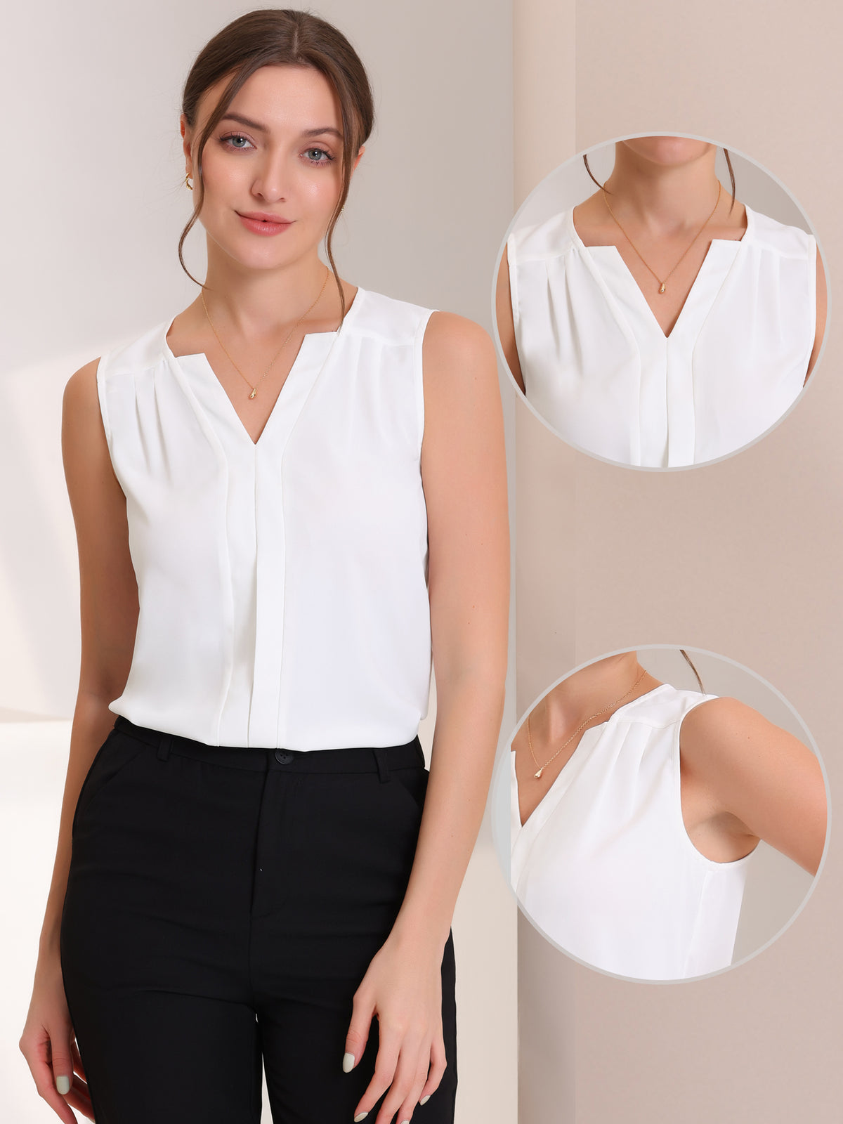 [PACK SALES] Women's 2 Pieces Chiffon V Neck Sleeveless Office Work Shirts