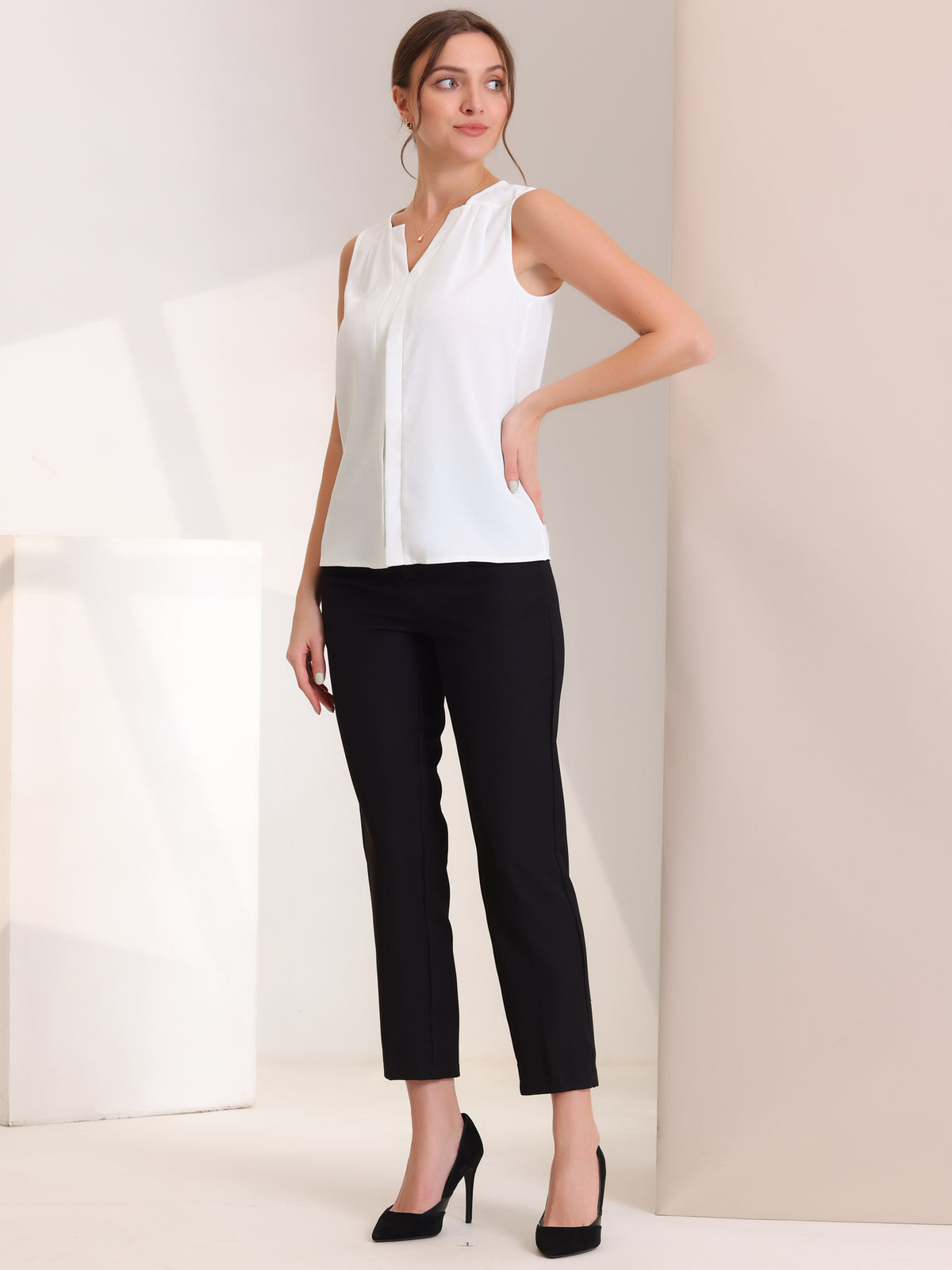 [PACK SALES] Women's 2 Pieces Chiffon V Neck Sleeveless Office Work Shirts