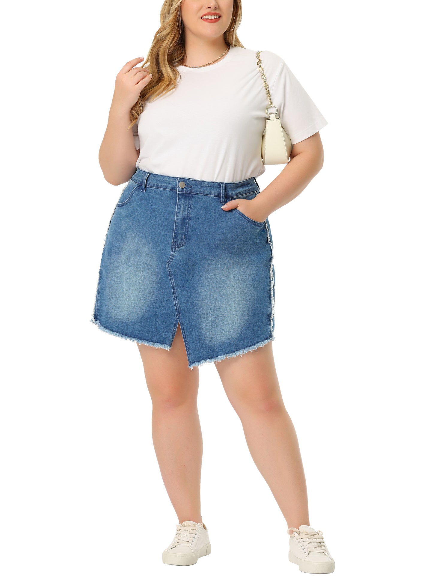 Women Plus Size Denim Skirt Slit Jean Mini Skirts With Pockets