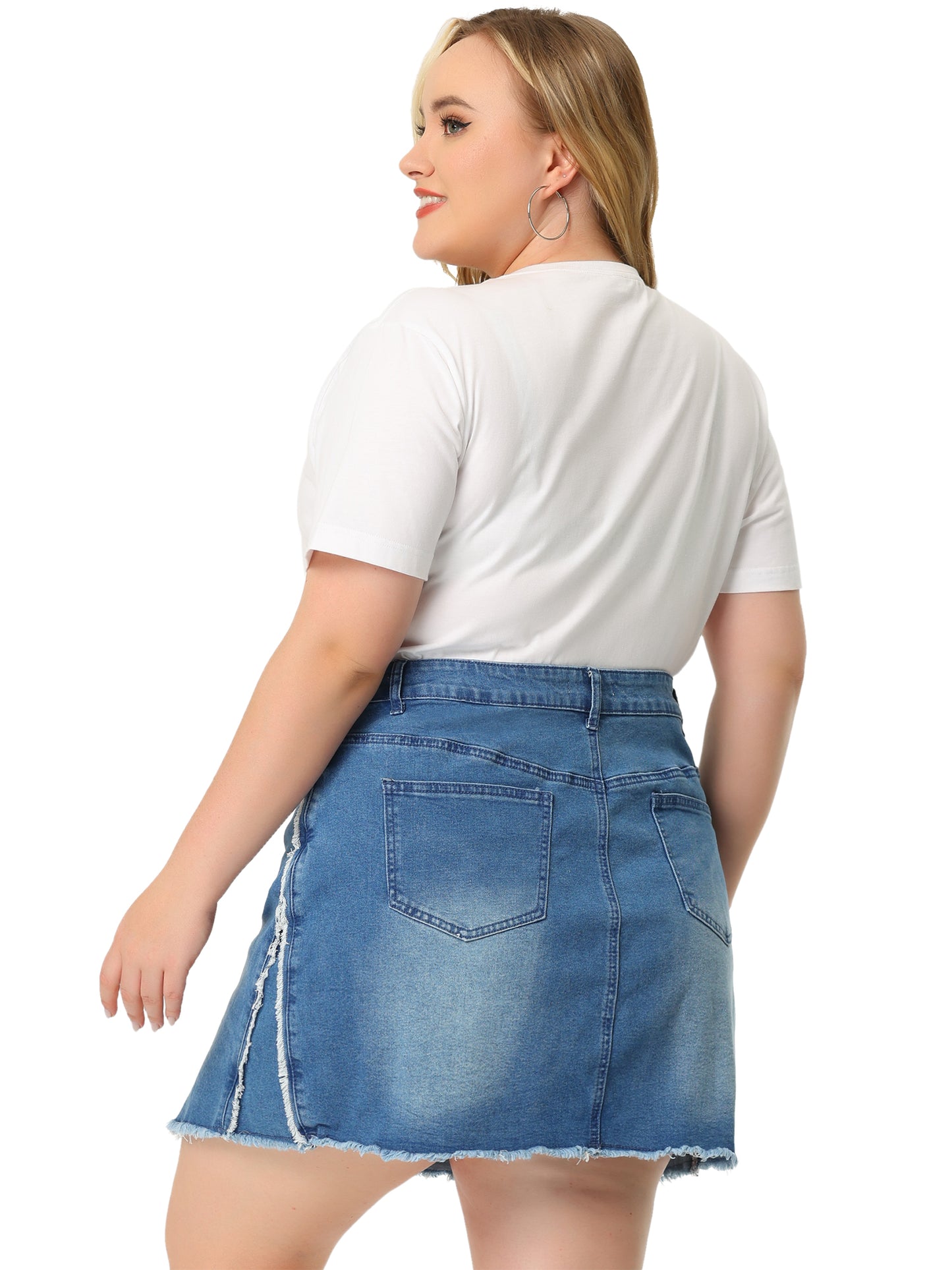 Women Plus Size Denim Skirt Slit Jean Mini Skirts With Pockets
