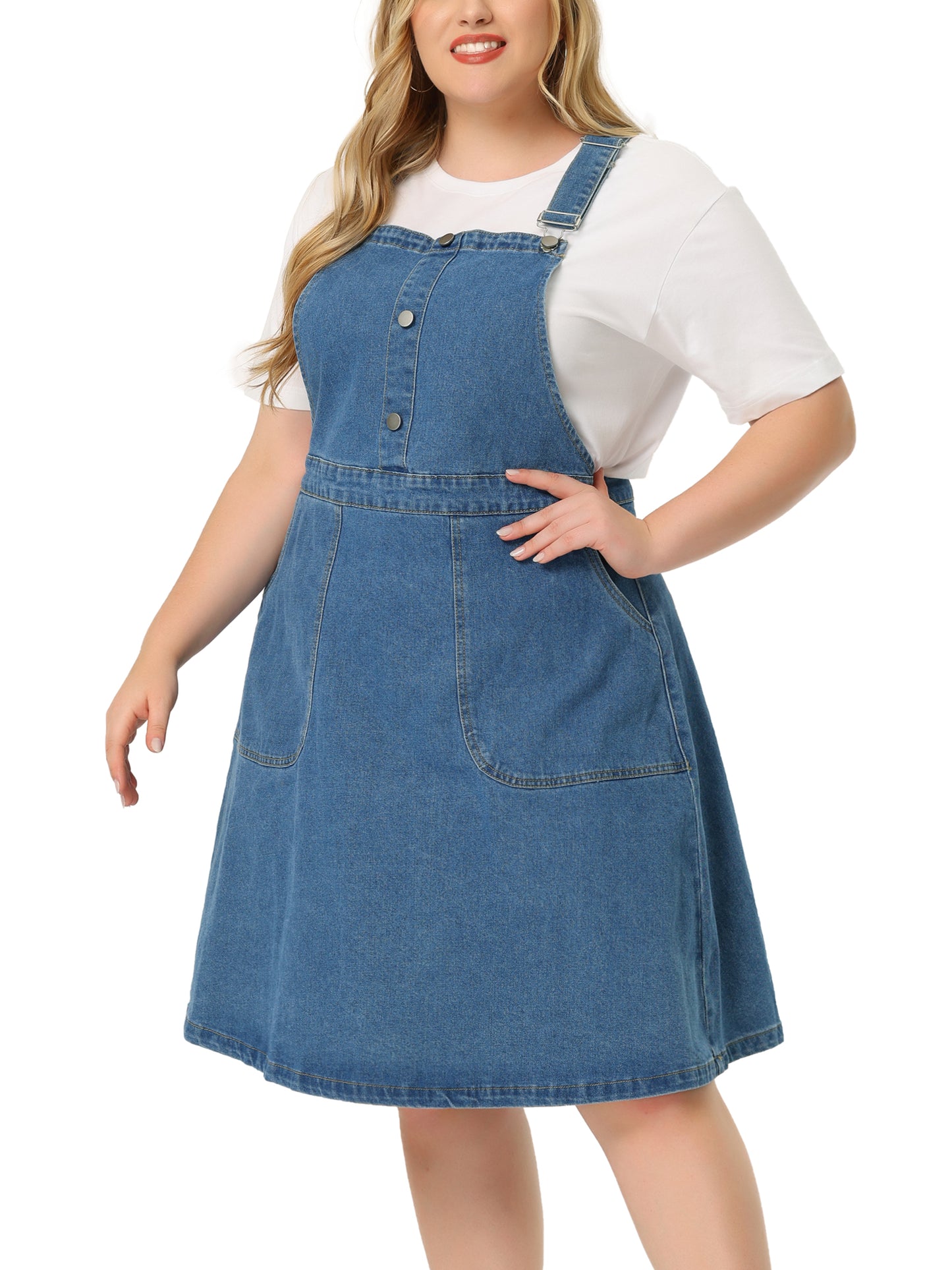 Women's Plus Size Denim Overall Dress Summer Suspender Straps Adjustable Jeans Bib Skirt