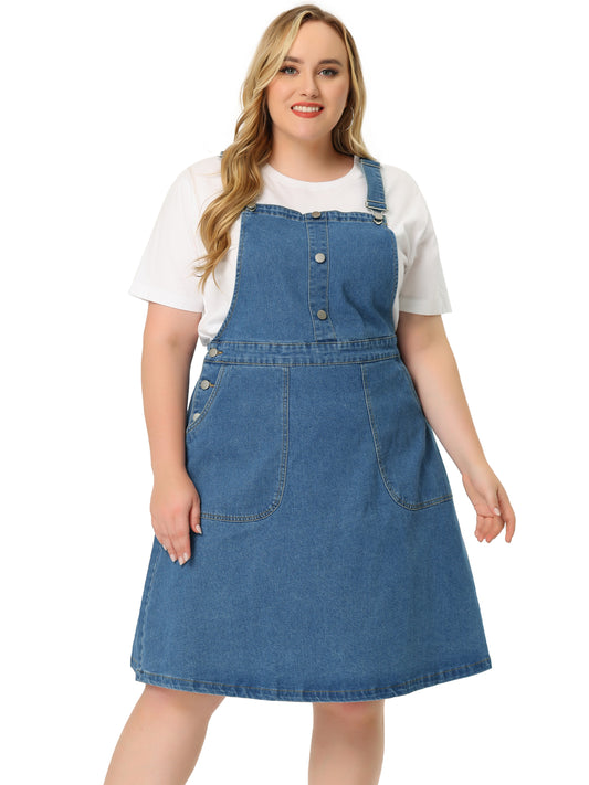 Women's Plus Size Denim Overall Dress Summer Suspender Straps Adjustable Jeans Bib Skirt