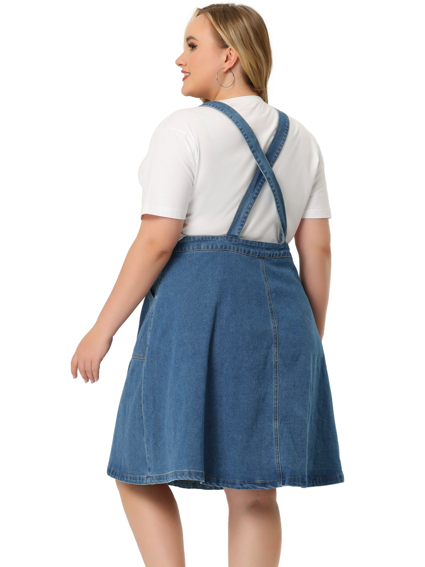 Women's Plus Size Denim Overall Dress Summer Suspender Straps Adjustable Jeans Bib Skirt