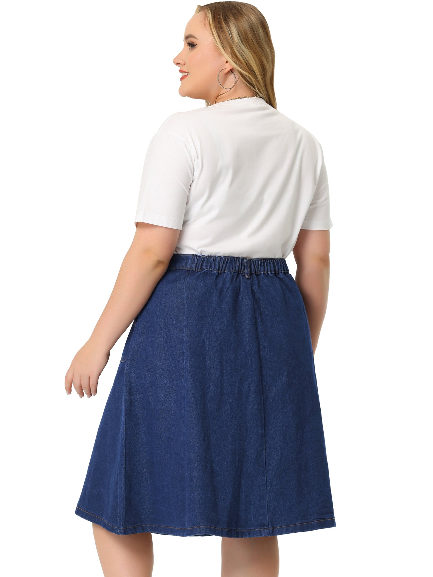 Women Plus Size Denim Skirt Casual A Line Pockets Midi Skirt