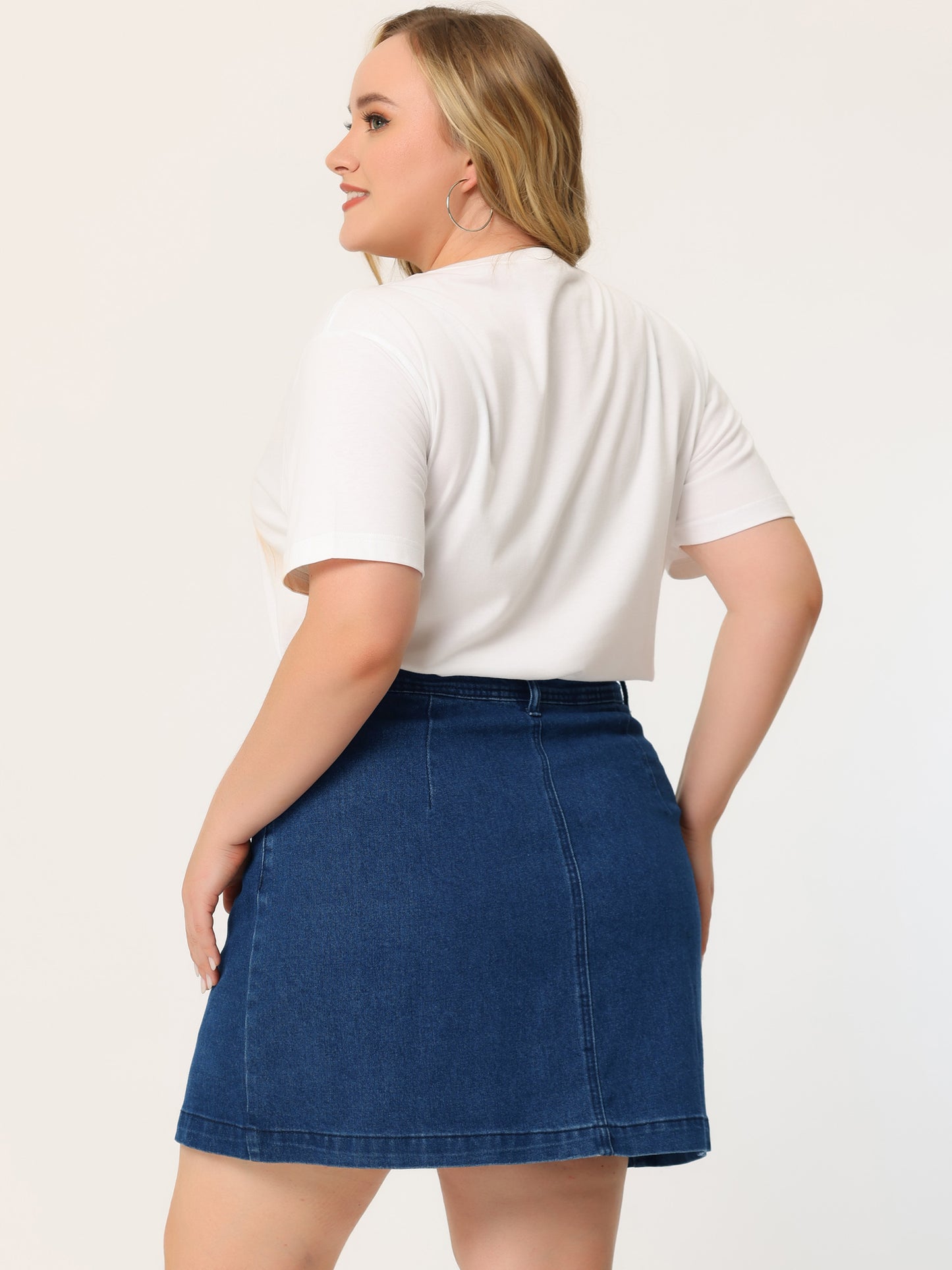 Falda vaquera de talla grande para mujer, minifalda vaquera informal de verano con botones y bolsillos laterales, corte A