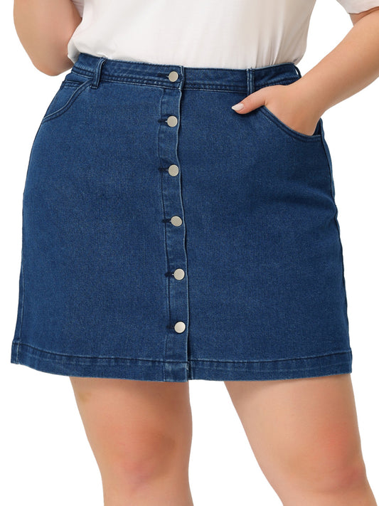 Falda vaquera de talla grande para mujer, minifalda vaquera informal de verano con botones y bolsillos laterales, corte A