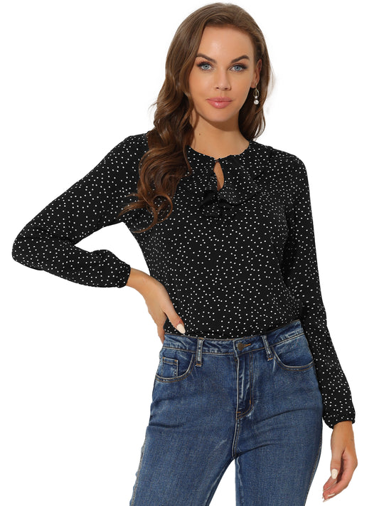Women's Ruffle Neck Chiffon Top Long Sleeve Casual Office Blouse