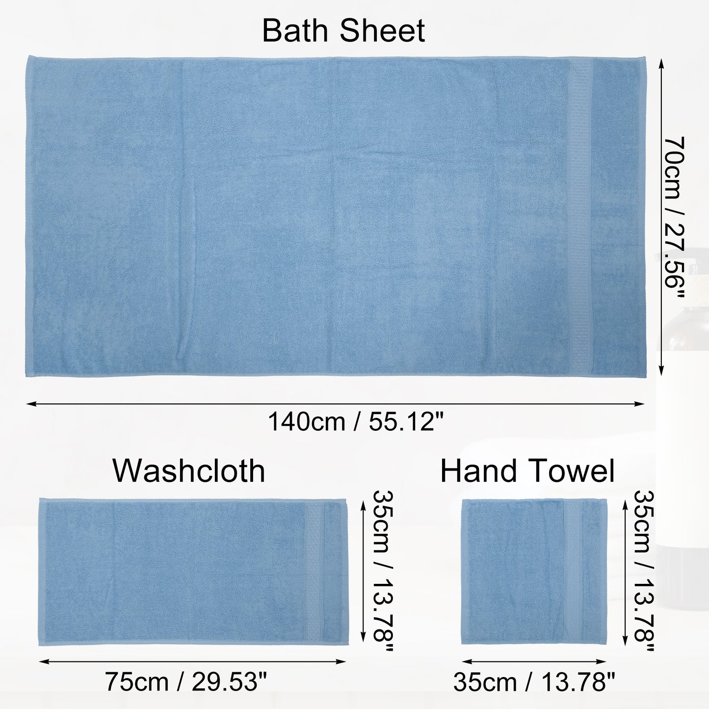 3 Pcs Cotton Bath Towel, Soft Absorbent Classic Towels Set, Blue Gray