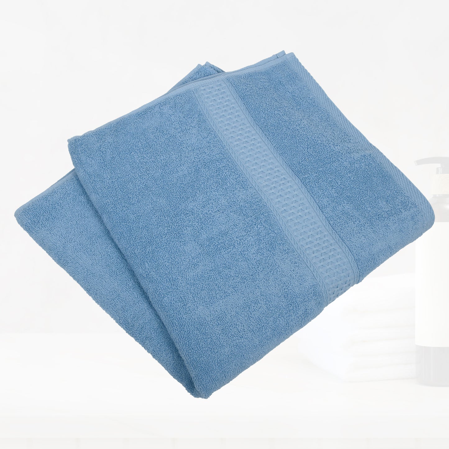 3 Pcs Cotton Bath Towel, Soft Absorbent Classic Towels Set, Blue Gray