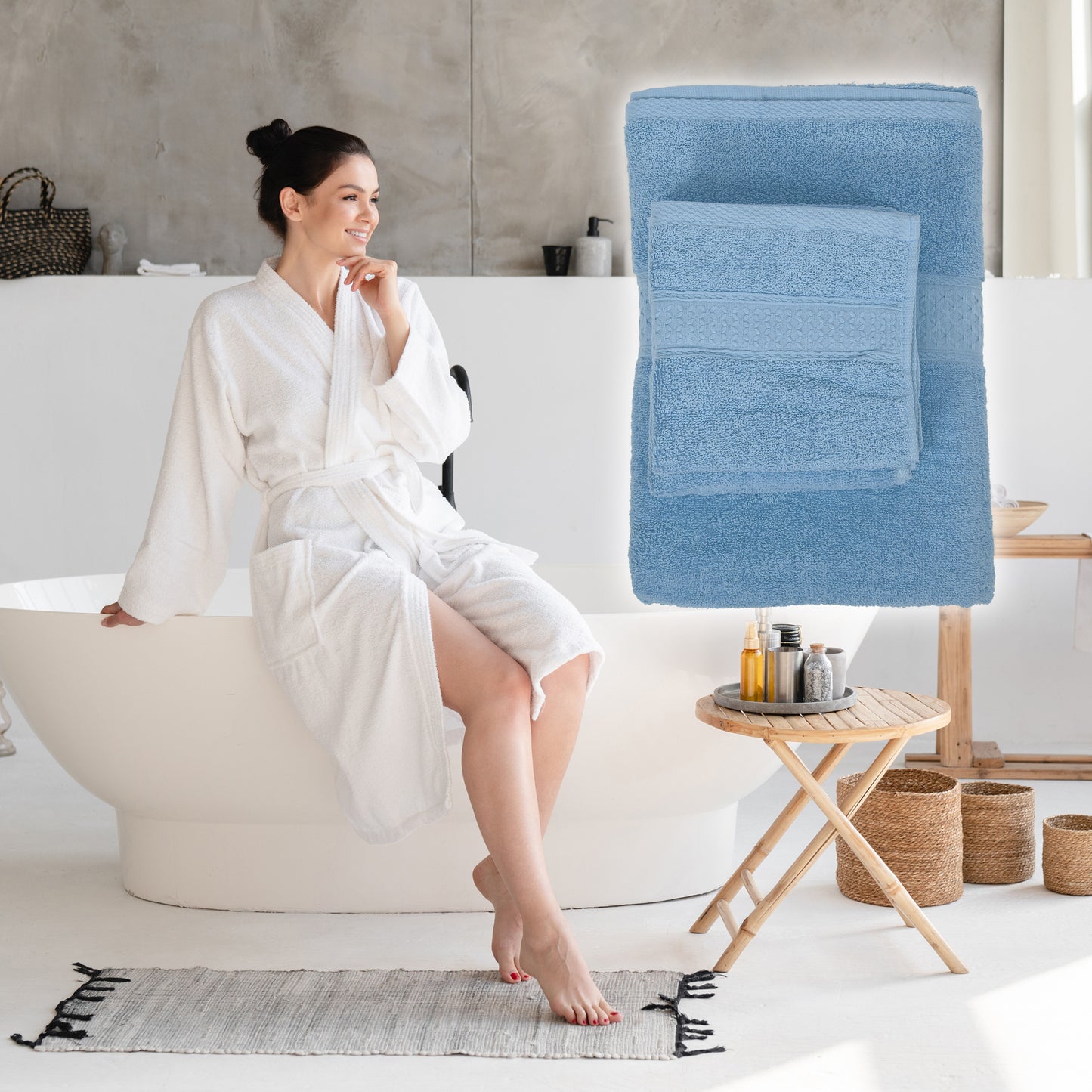 3 Pcs Cotton Bath Towel, Soft Absorbent Classic Towels Set, Blue Gray
