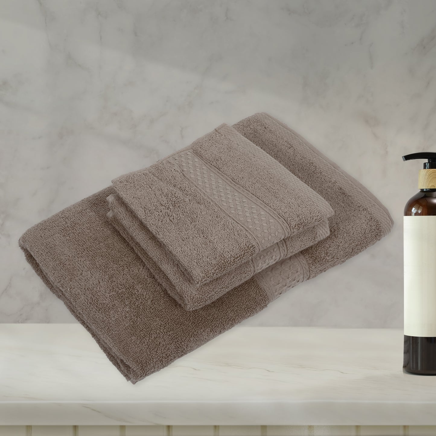 3 Pcs Cotton Bath Towel, Soft Absorbent Classic Towels Set, Coffee Color