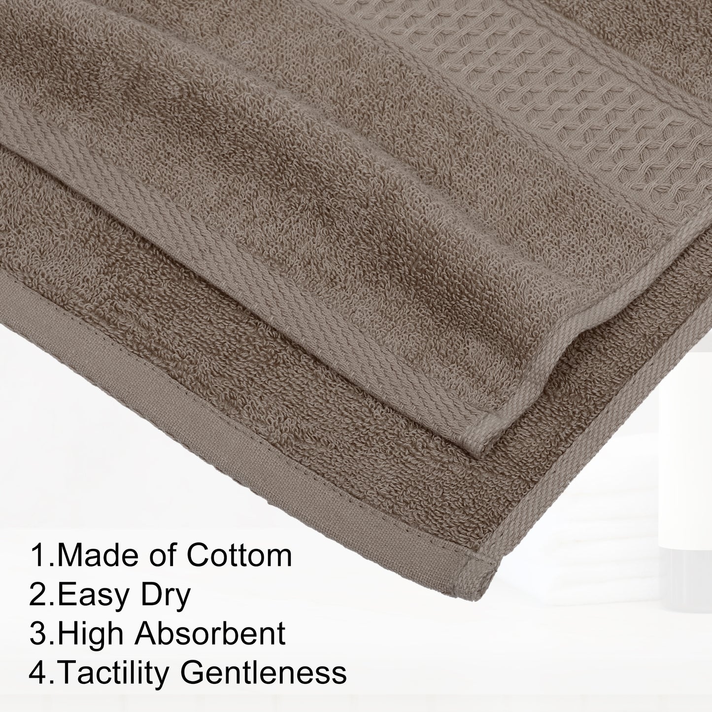 3 Pcs Cotton Bath Towel, Soft Absorbent Classic Towels Set, Coffee Color