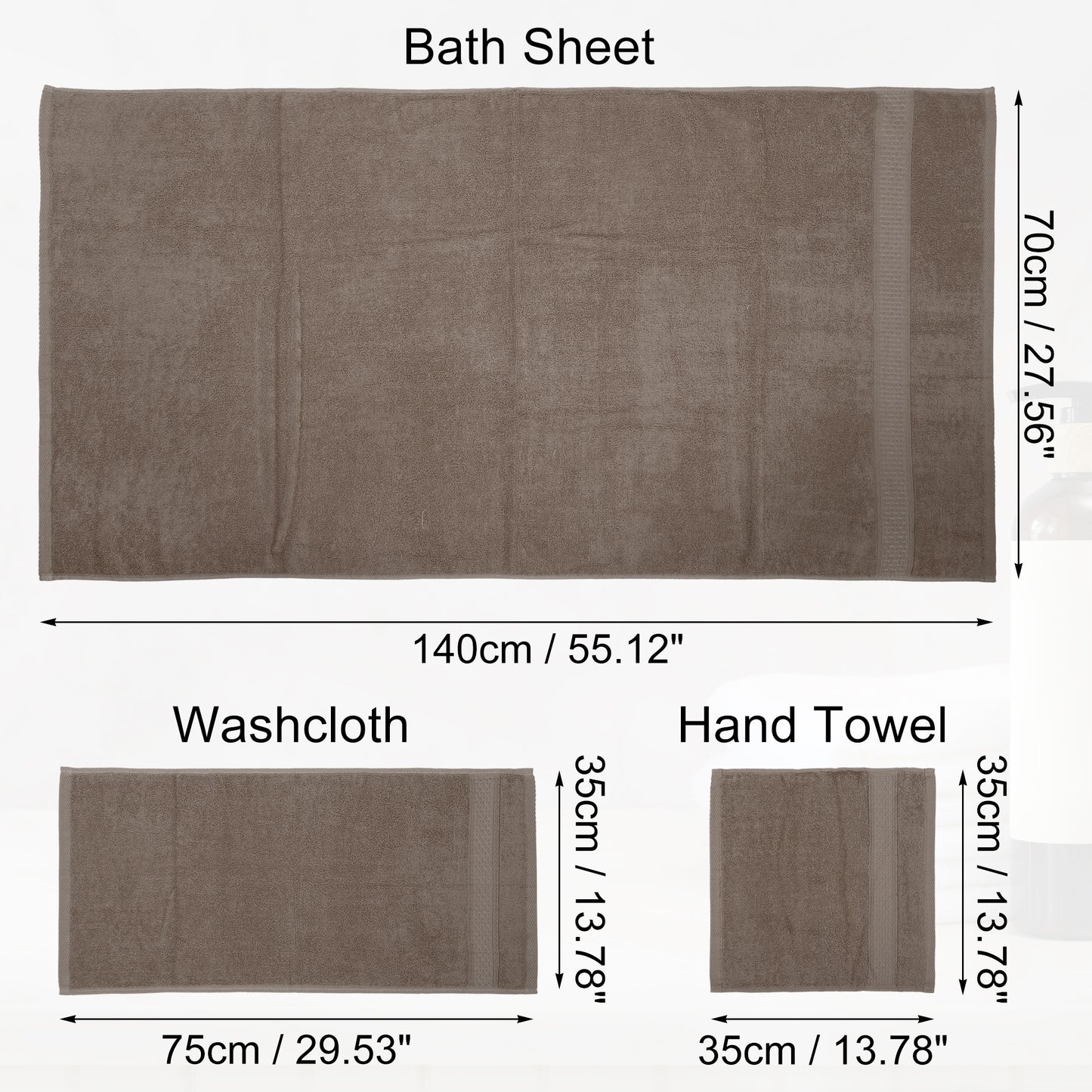3 Pcs Cotton Bath Towel, Soft Absorbent Classic Towels Set, Coffee Color