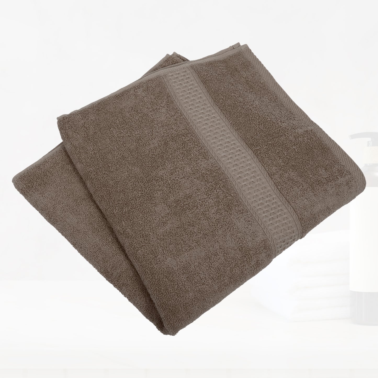 3 Pcs Cotton Bath Towel, Soft Absorbent Classic Towels Set, Coffee Color