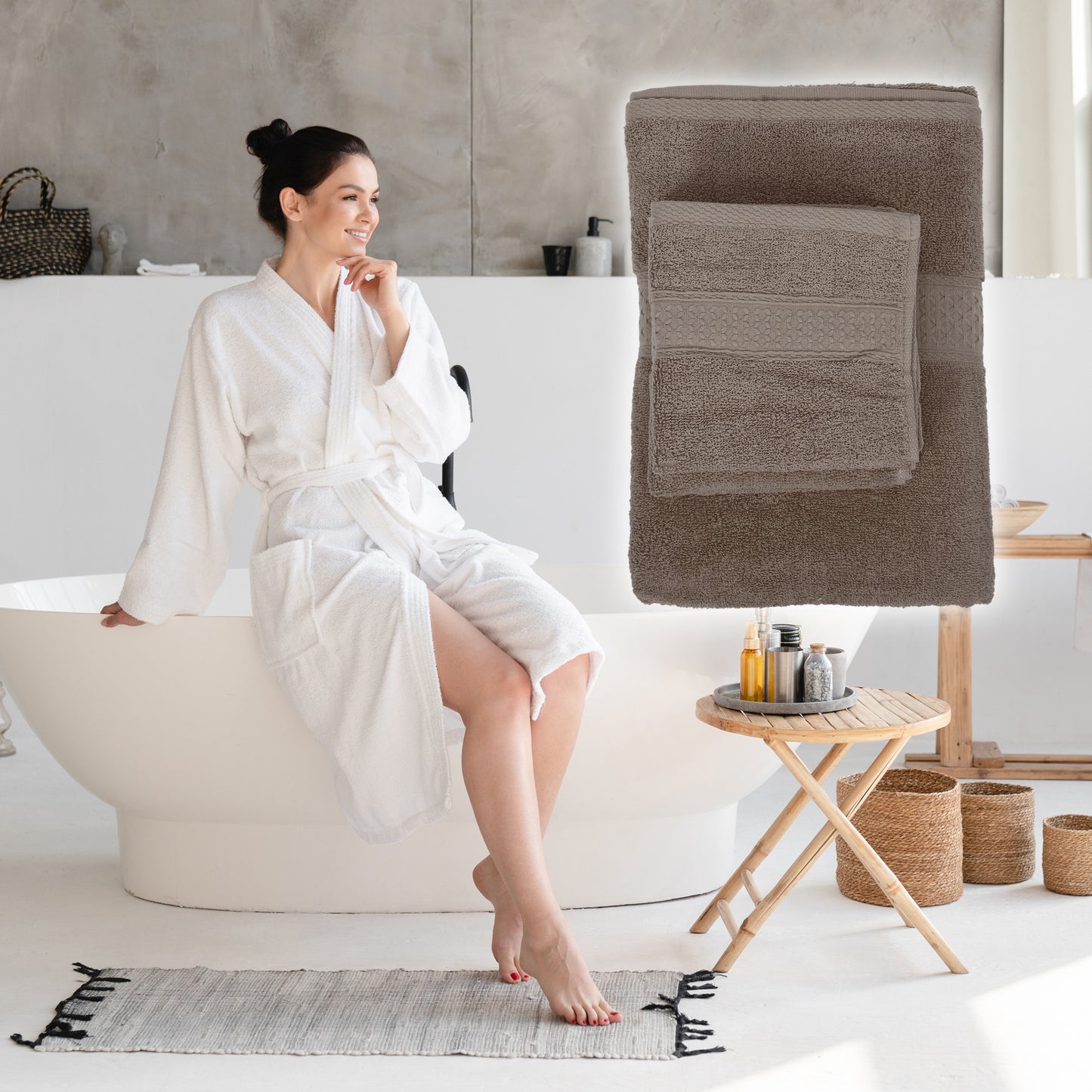 3 Pcs Cotton Bath Towel, Soft Absorbent Classic Towels Set, Coffee Color