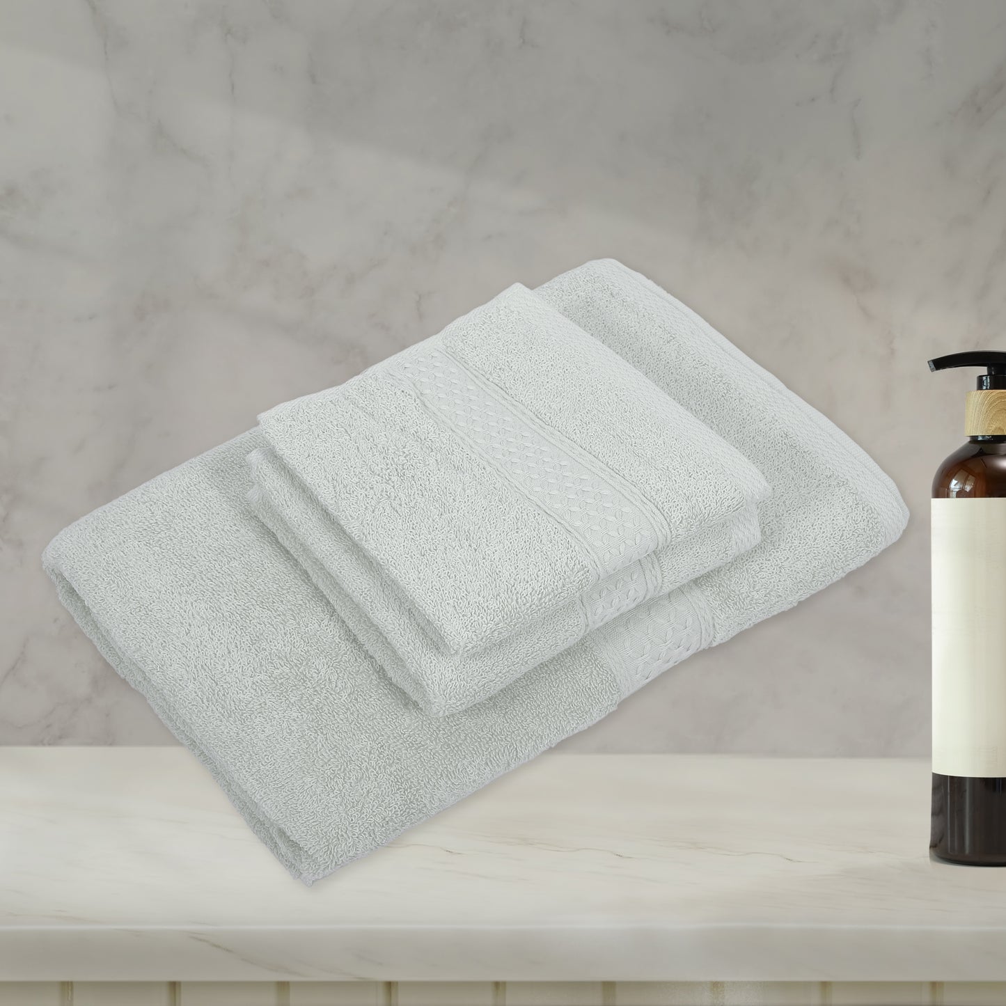 3 Pcs Cotton Bath Towel, Soft Absorbent Classic Towels Set, Light Gray
