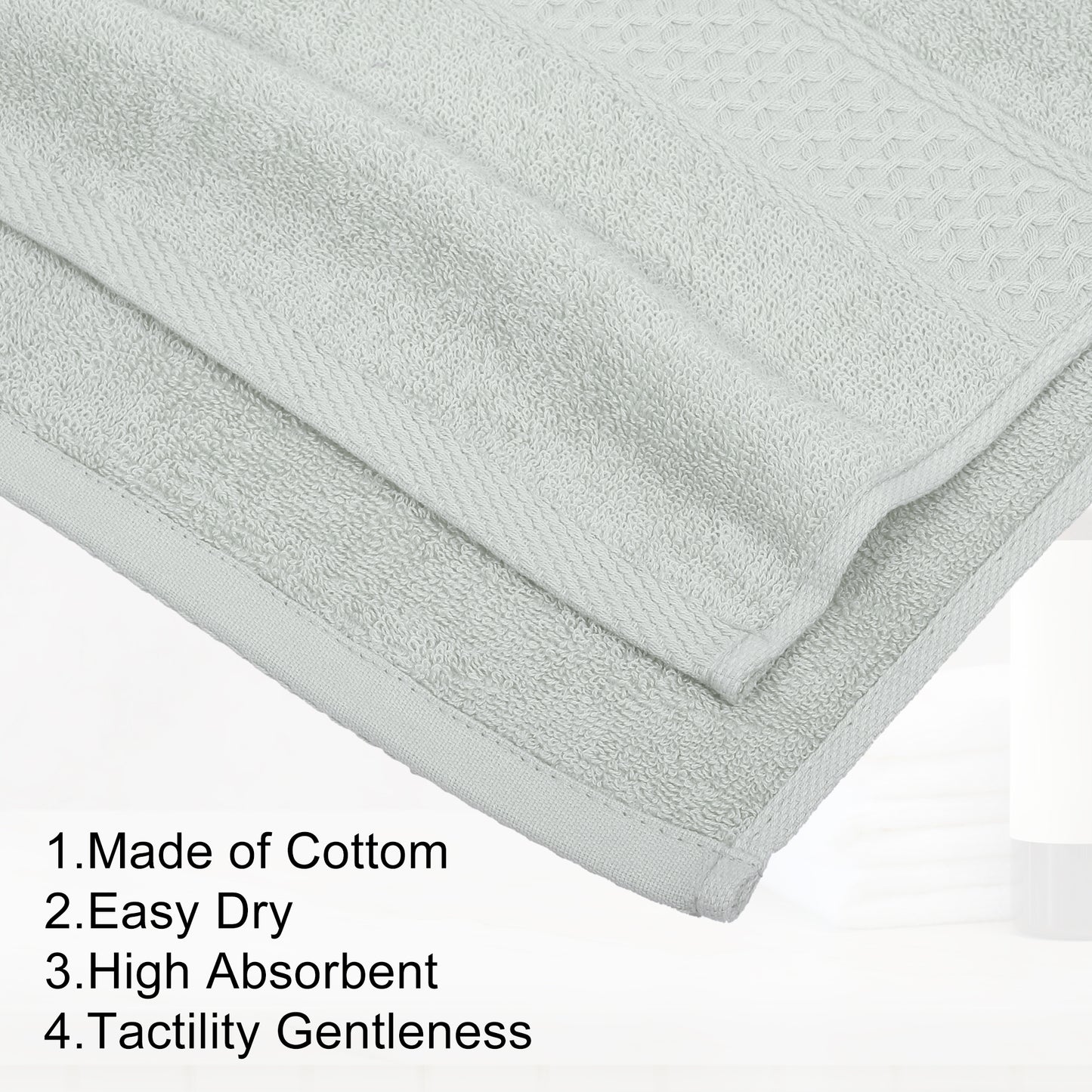 3 Pcs Cotton Bath Towel, Soft Absorbent Classic Towels Set, Light Gray