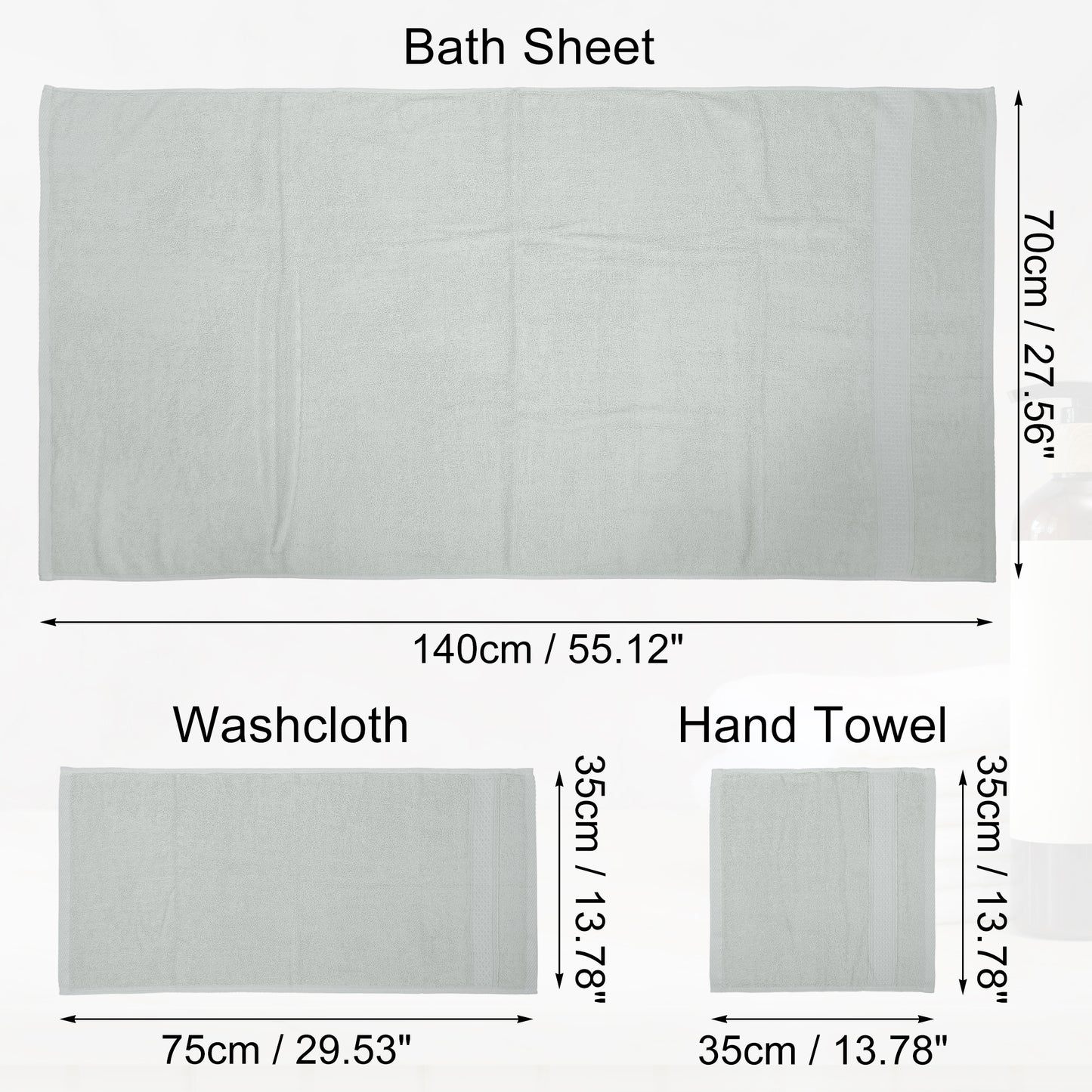 3 Pcs Cotton Bath Towel, Soft Absorbent Classic Towels Set, Light Gray