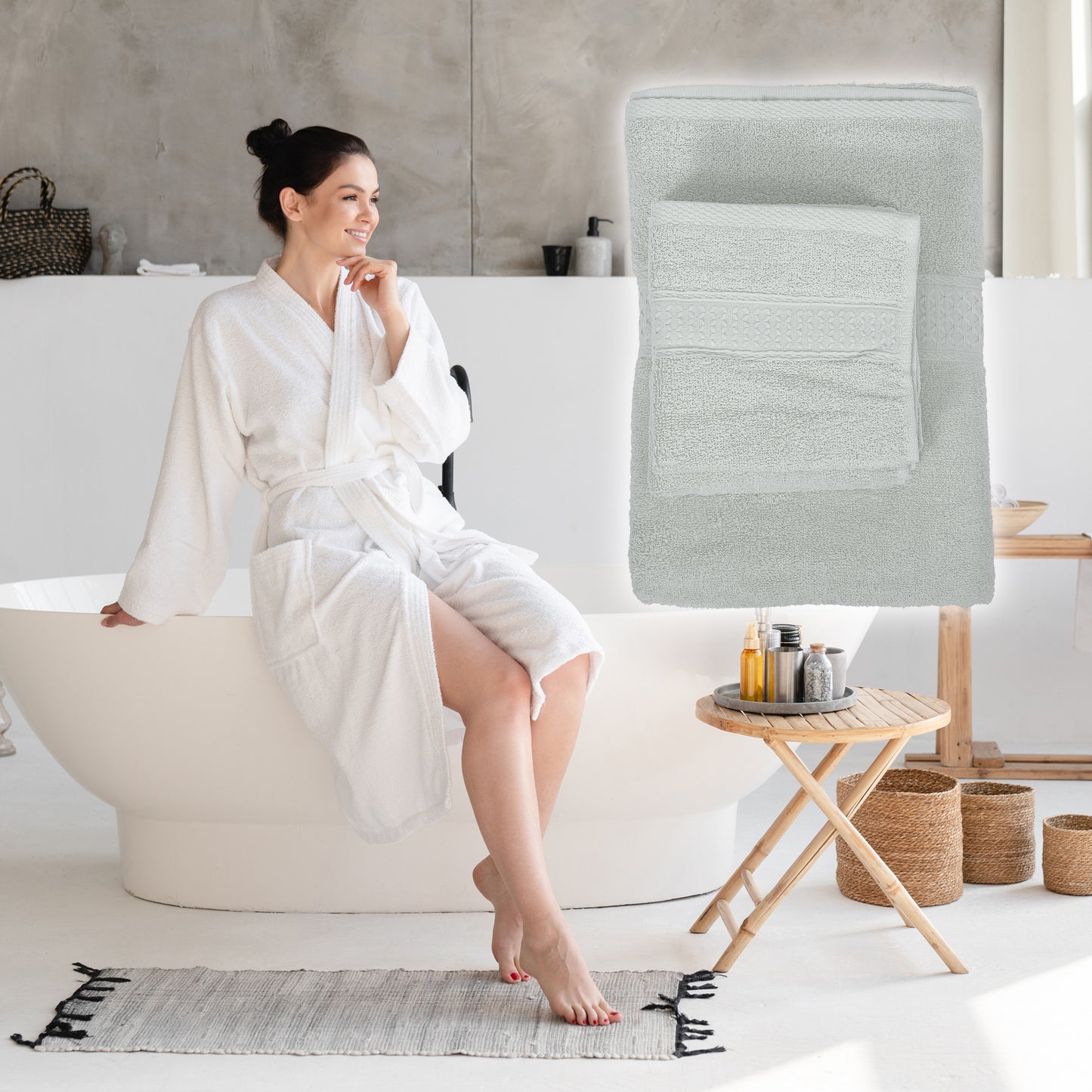 3 Pcs Cotton Bath Towel, Soft Absorbent Classic Towels Set, Light Gray