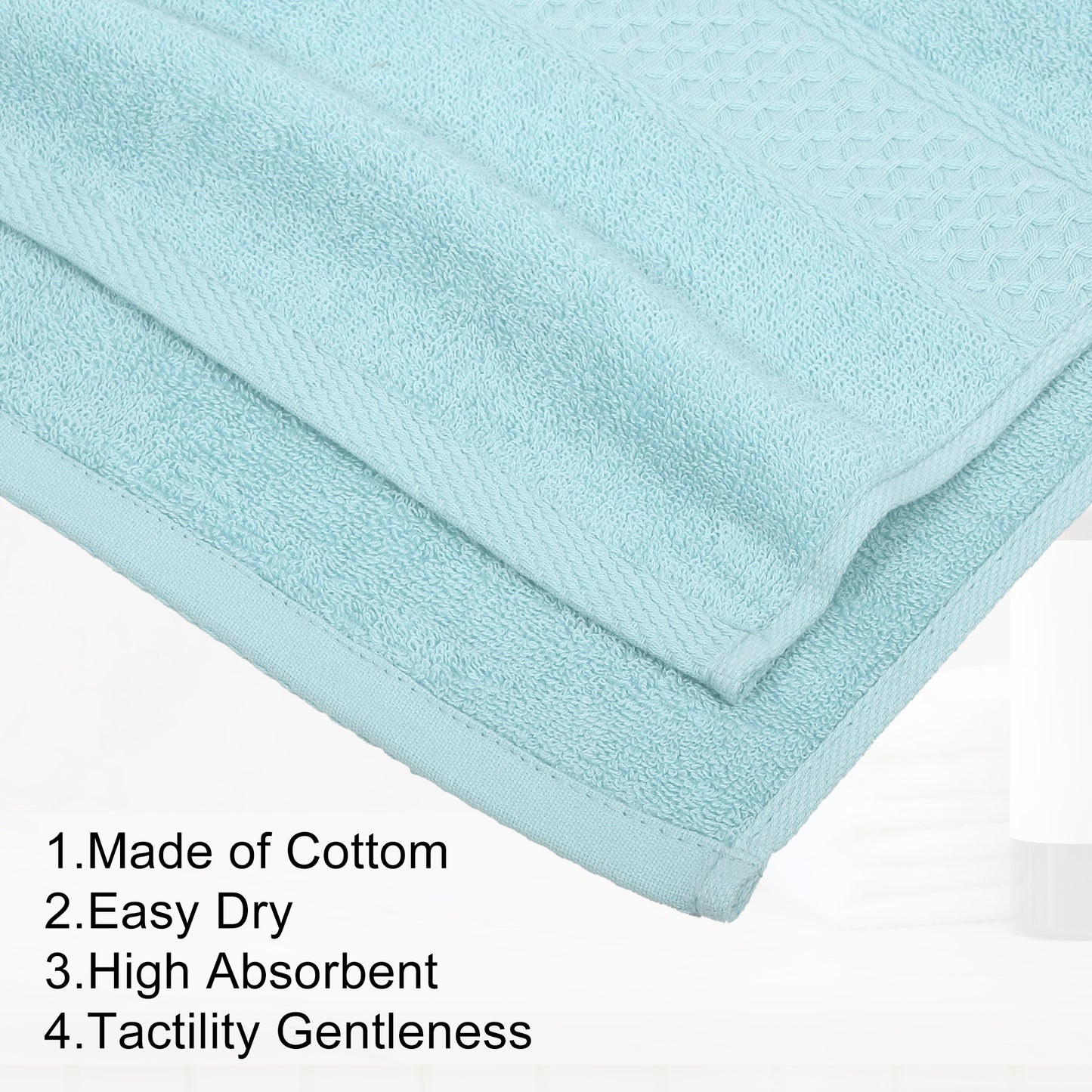 3 Pcs Cotton Bath Towel, Soft Absorbent Classic Towels Set, Cyan