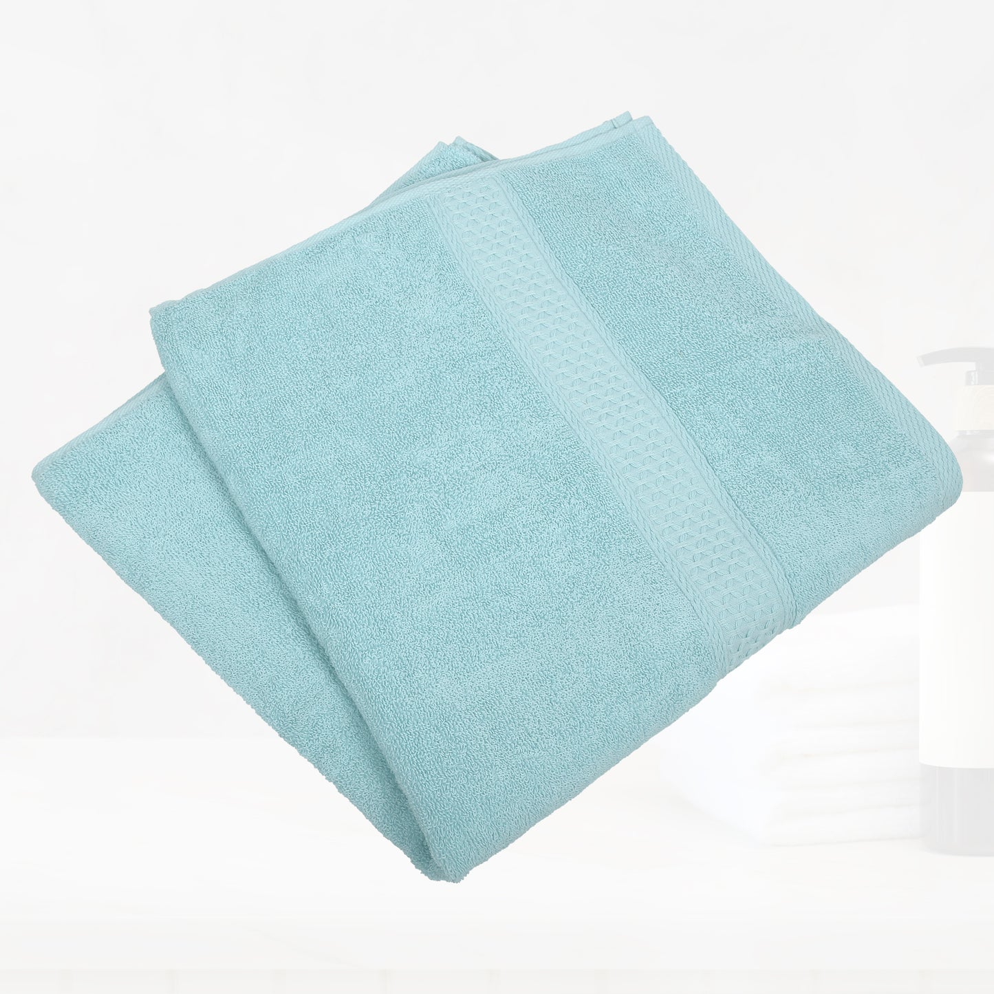 3 Pcs Cotton Bath Towel, Soft Absorbent Classic Towels Set, Cyan