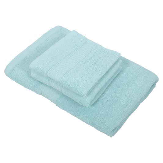 3 Pcs Cotton Bath Towel, Soft Absorbent Classic Towels Set, Cyan
