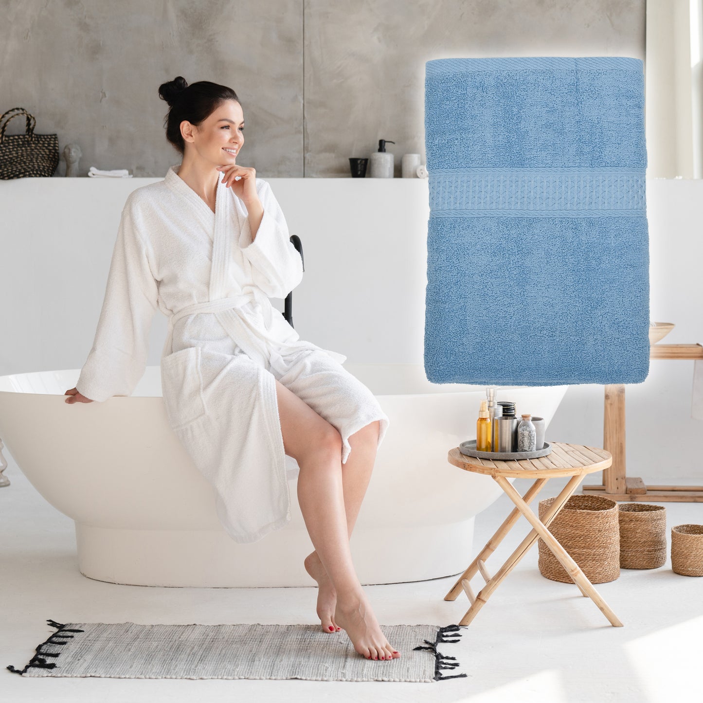 1 Pc Classic Absorbent Cotton Bath Towel, Blue Gray 27.56"x55.12"