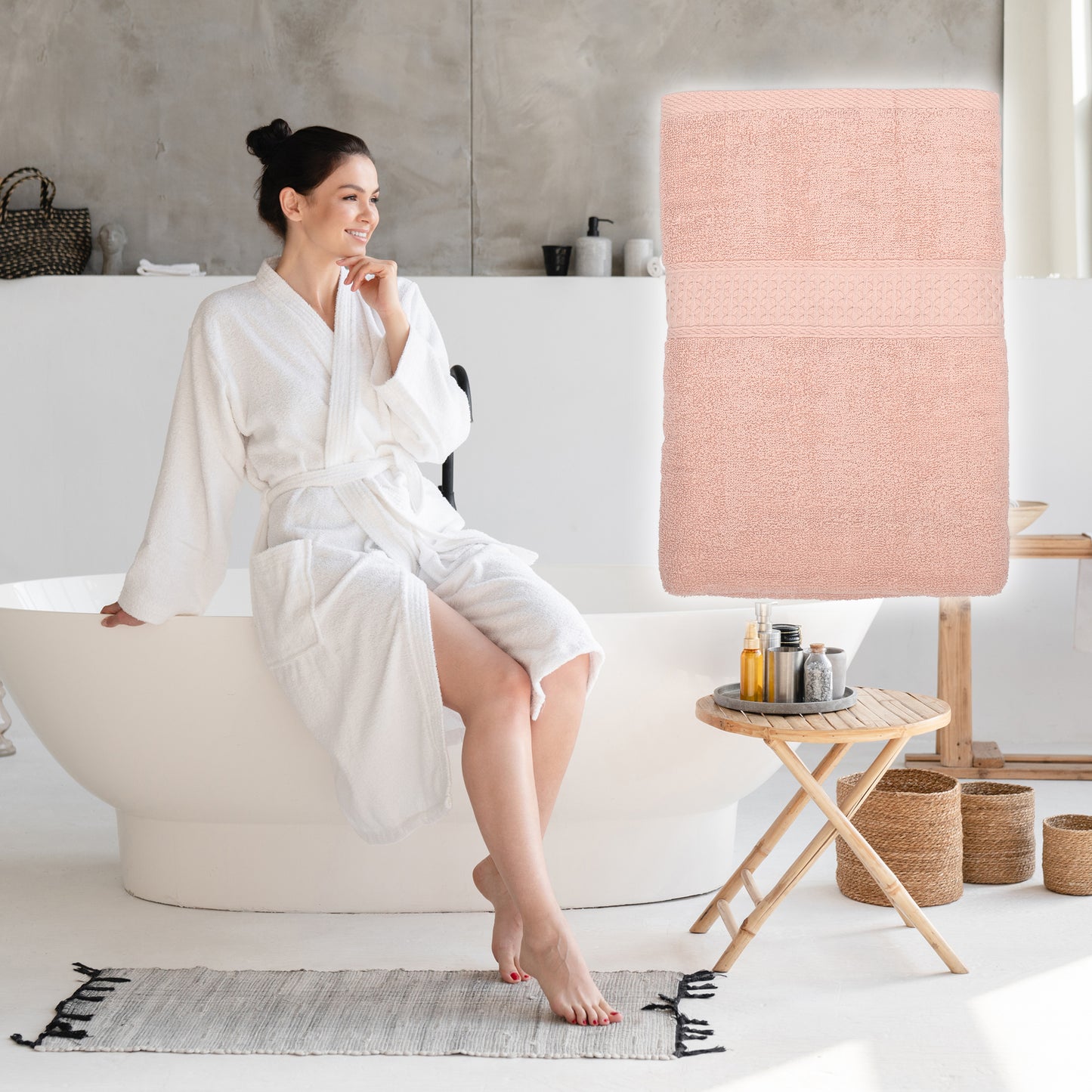 1 Pc Classic Absorbent Cotton Bath Towel, Light Pink 27.56"x55.12"