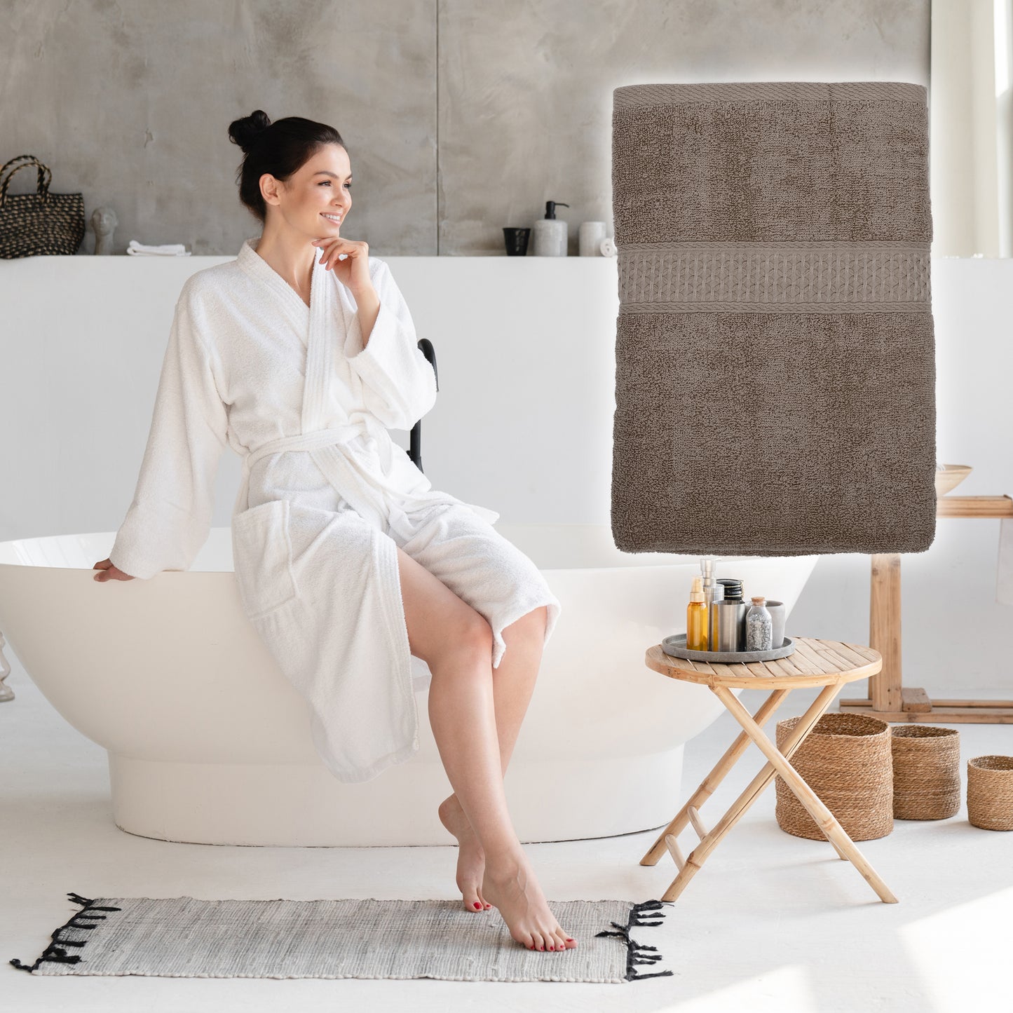 1 Pc Classic Absorbent Cotton Bath Towel, Coffee Color 27.56"x55.12"