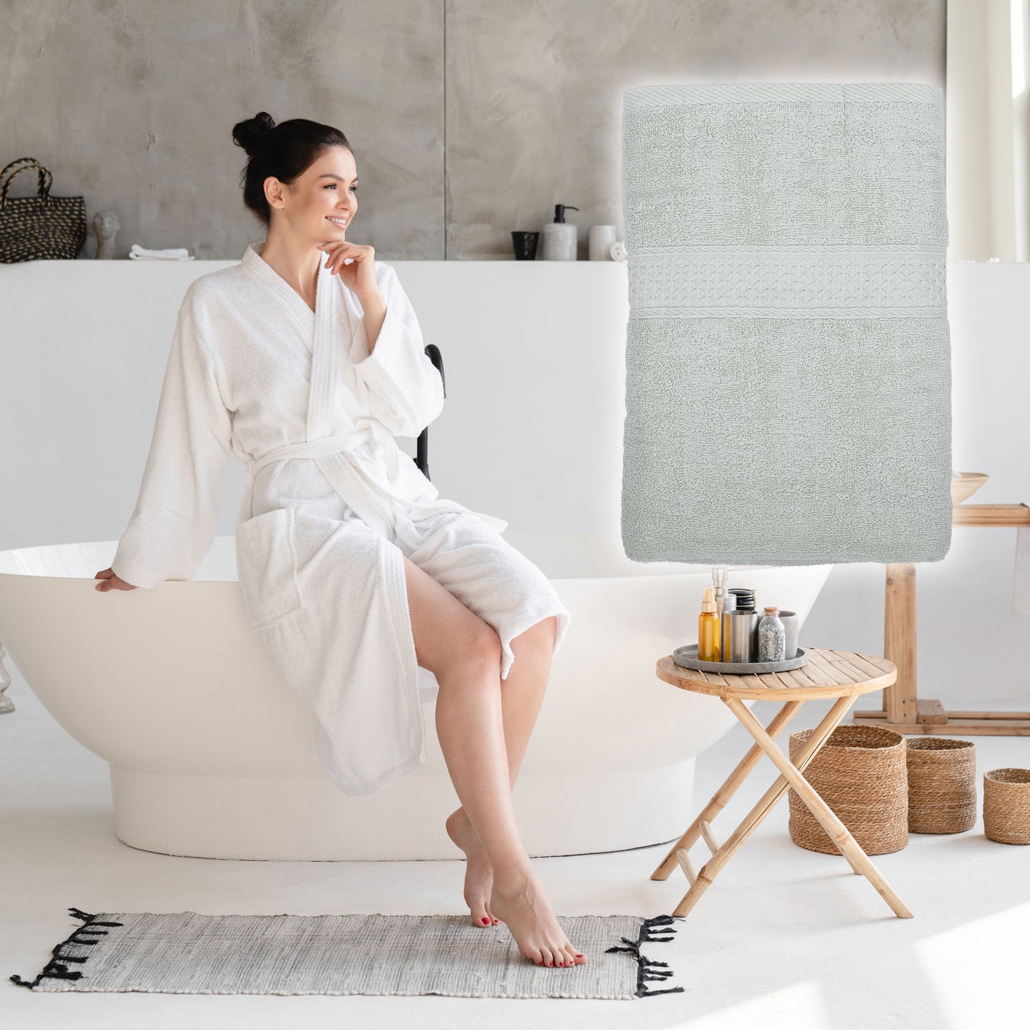 1 Pc Classic Absorbent Cotton Bath Towel, Light Gray 27.56"x55.12"