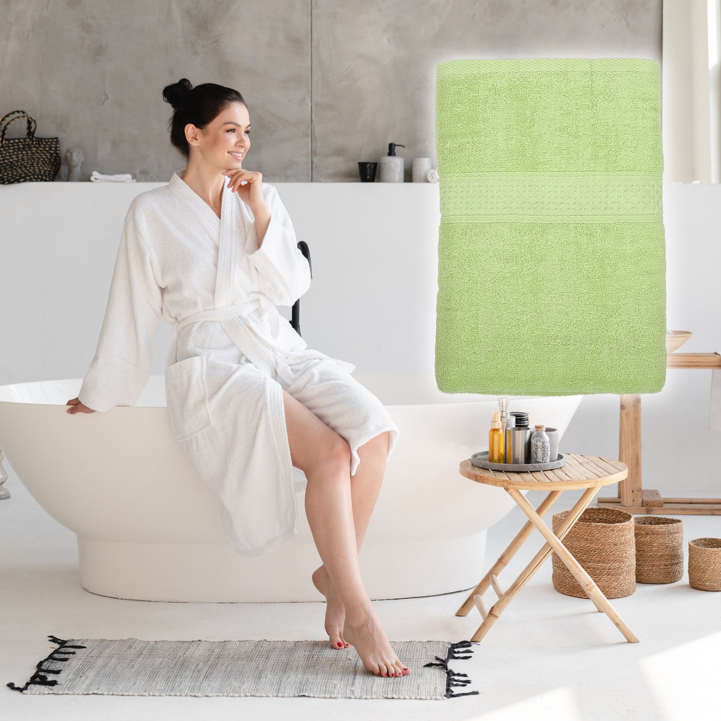 1 Pc Classic Absorbent Cotton Bath Towel, Green 27.56"x55.12"