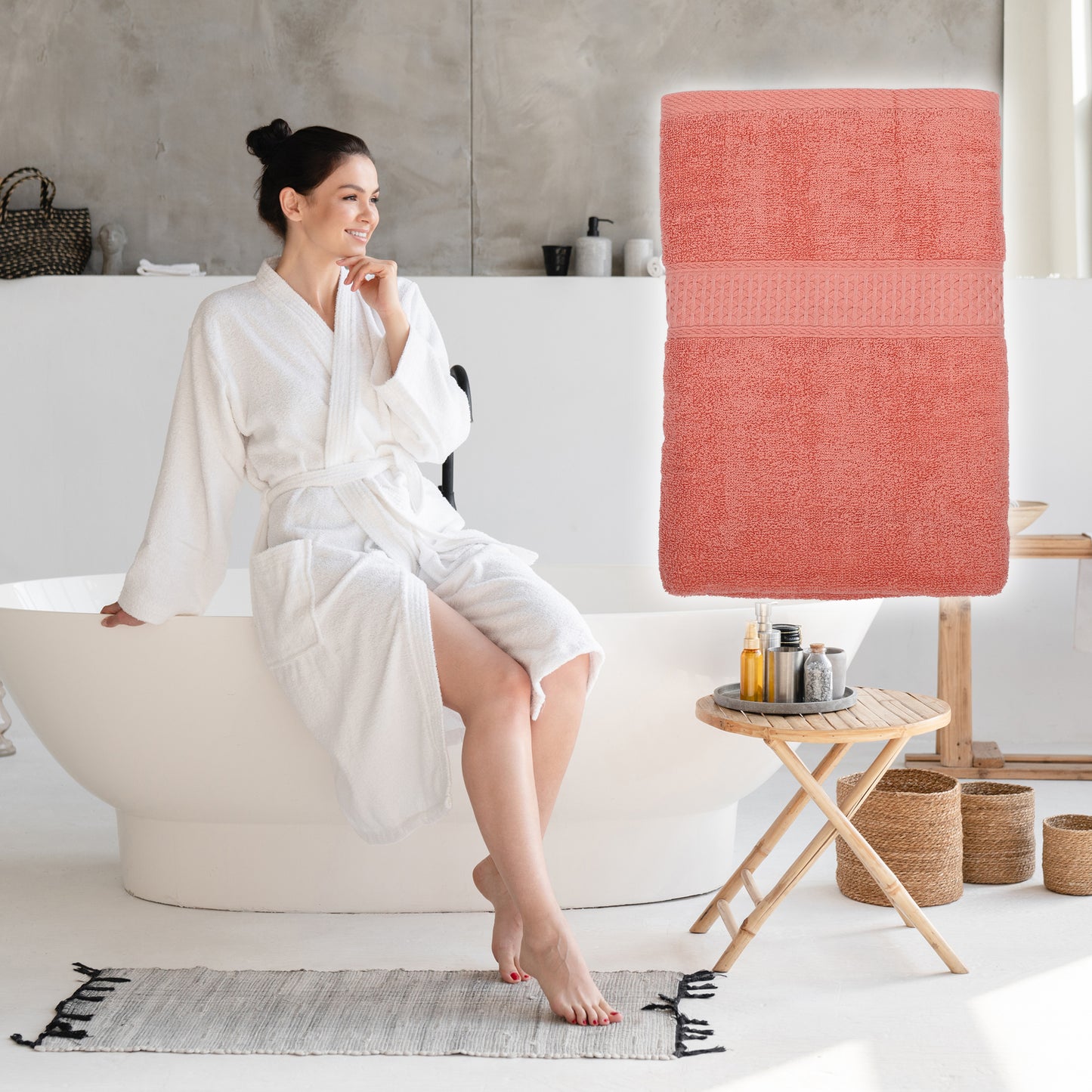 1 Pc Classic Absorbent Cotton Bath Towel, Red 27.56"x55.12"