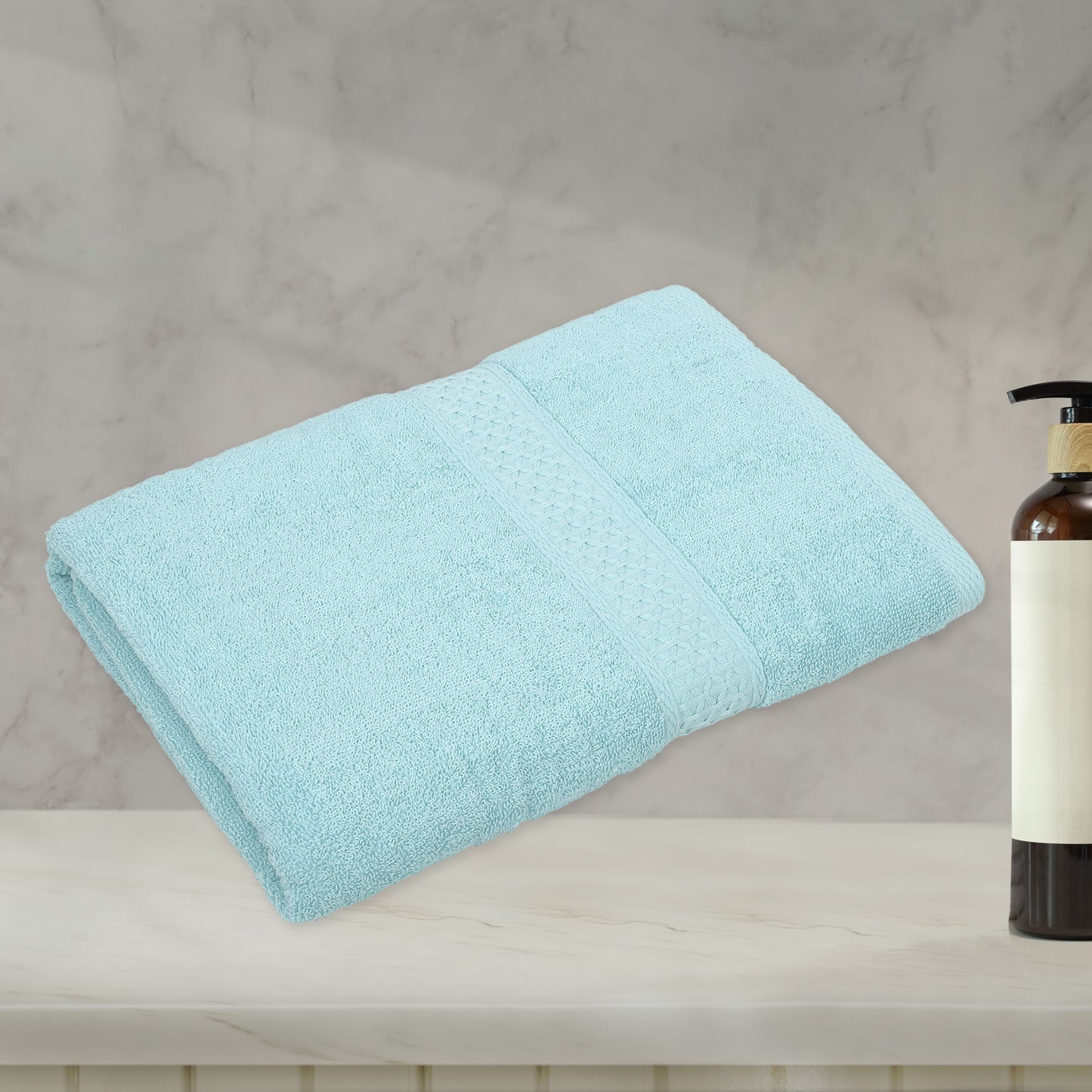1 Pc Classic Absorbent Cotton Bath Towel, Cyan 27.56"x55.12"