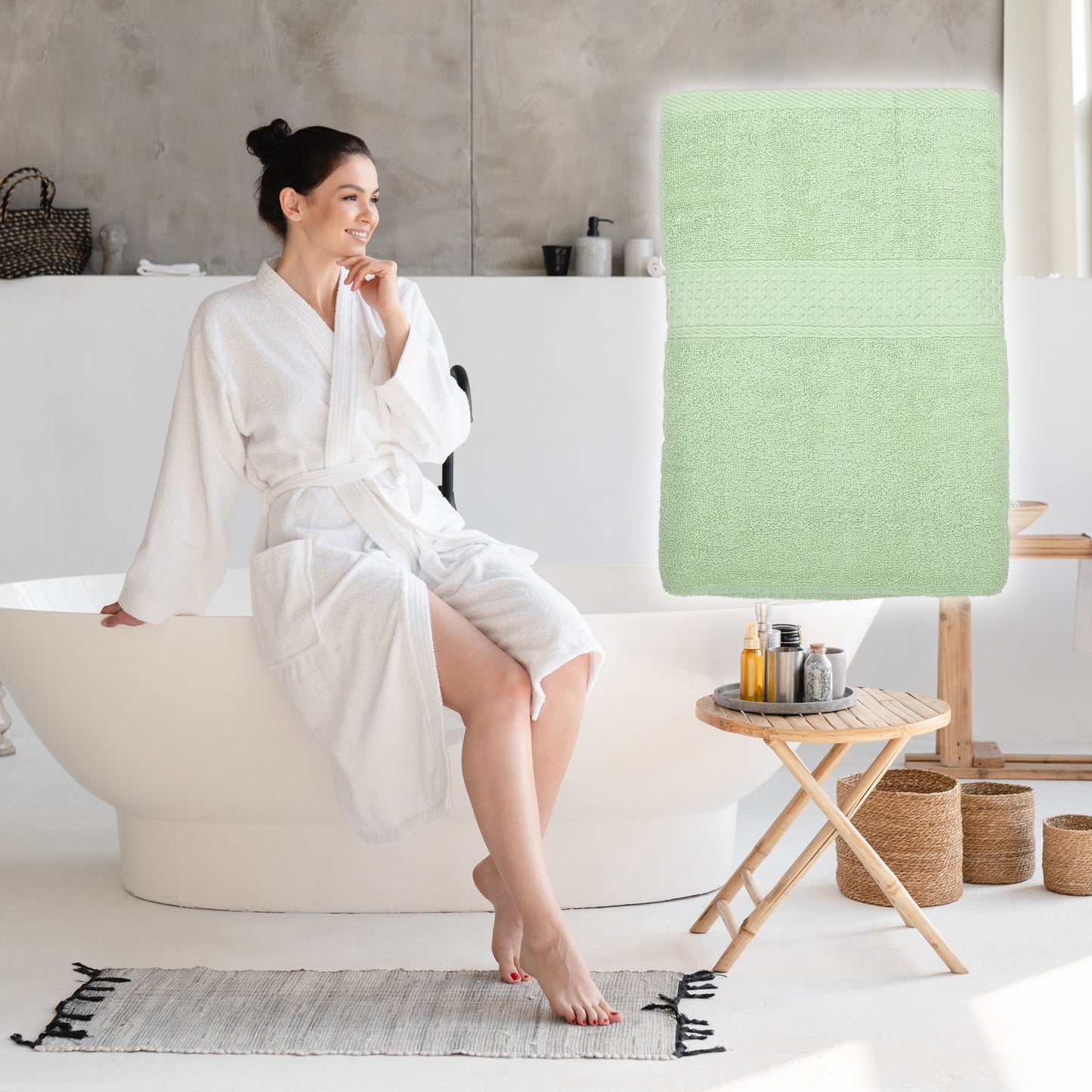 1 Pc Classic Absorbent Cotton Bath Towel, Light Green 27.56"x55.12"