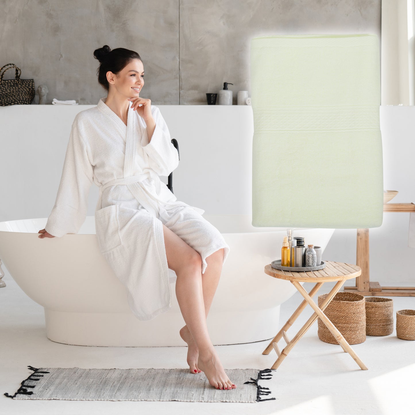 1 Pc Classic Absorbent Cotton Bath Towel, Light Yellow 27.56"x55.12"