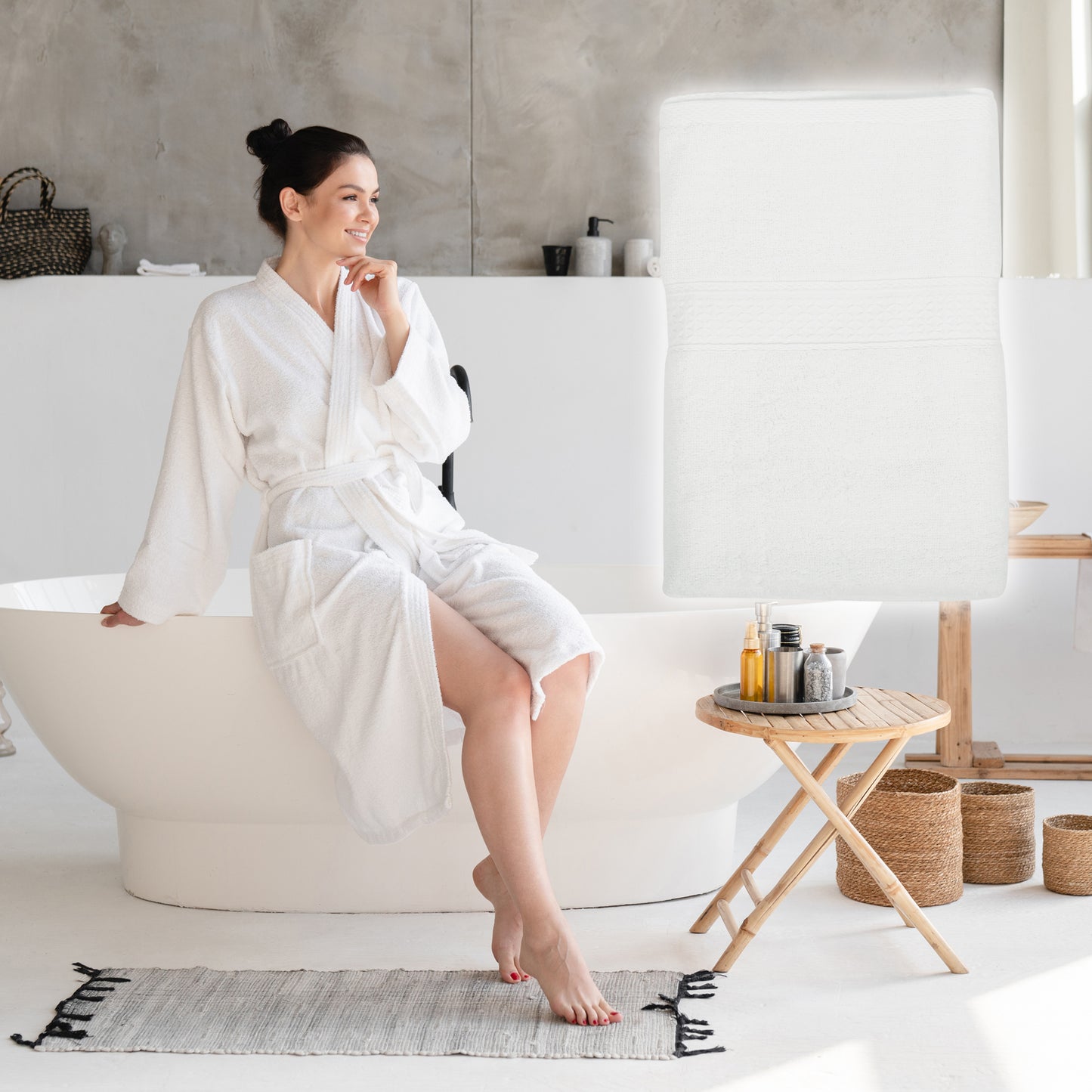 1 Pc Classic Absorbent Cotton Bath Towel, White 27.56"x55.12"