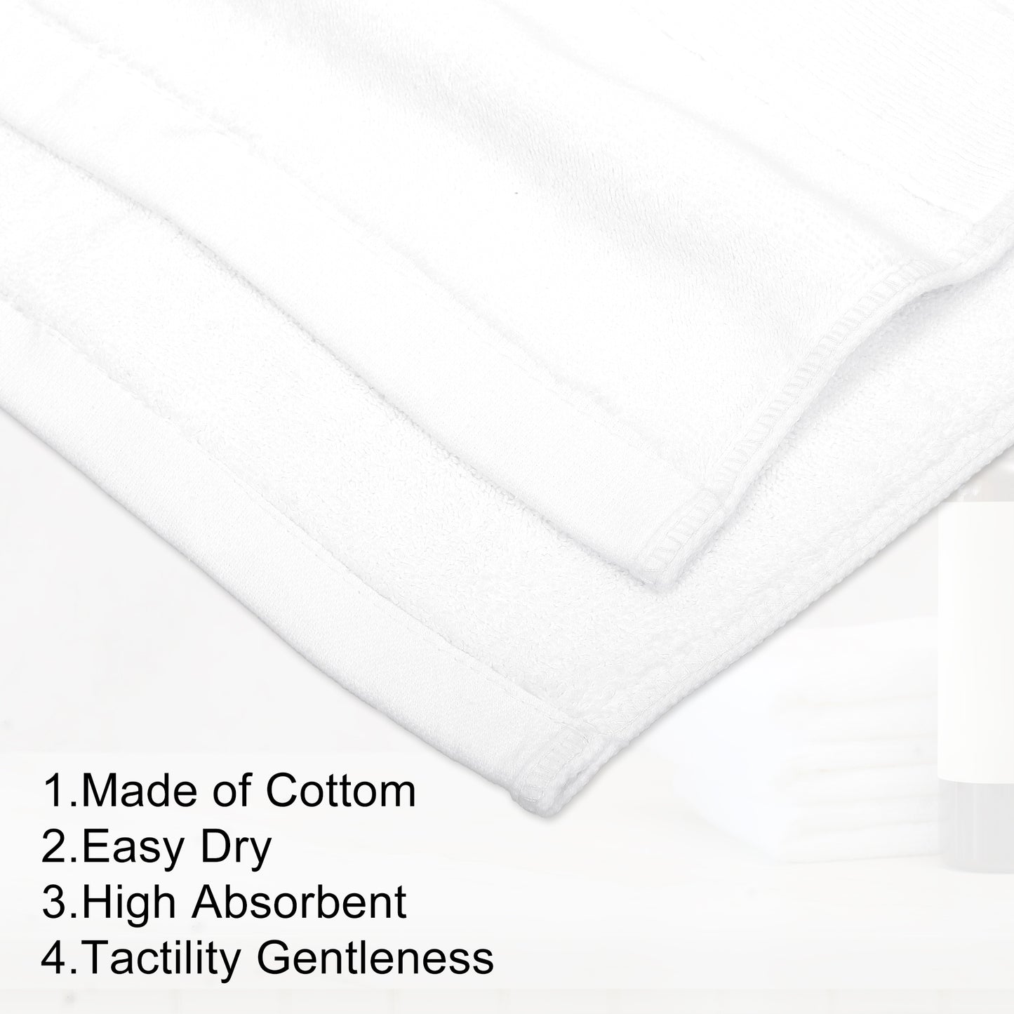 3 Pcs Cotton Bath Towel, Plain Soft Absorbent Towels Set, White