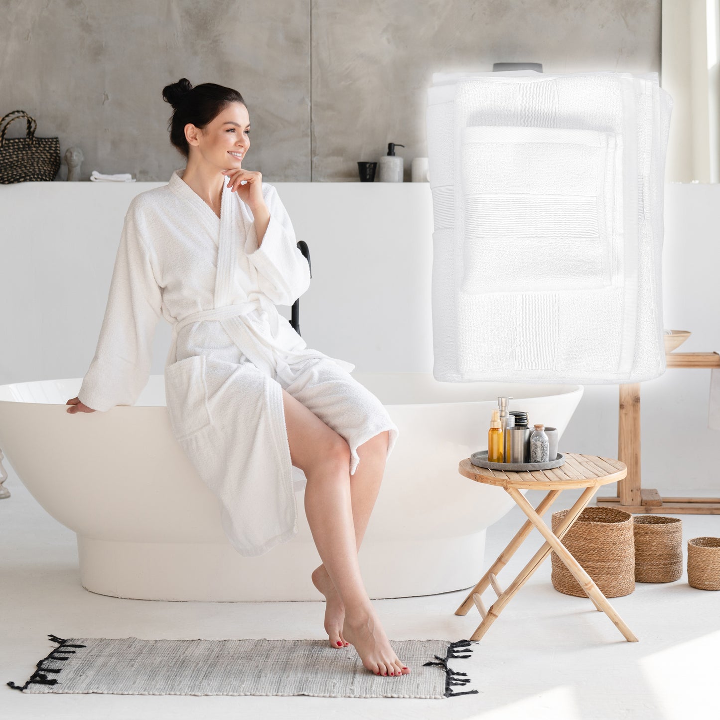 3 Pcs Cotton Bath Towel, Plain Soft Absorbent Towels Set, White
