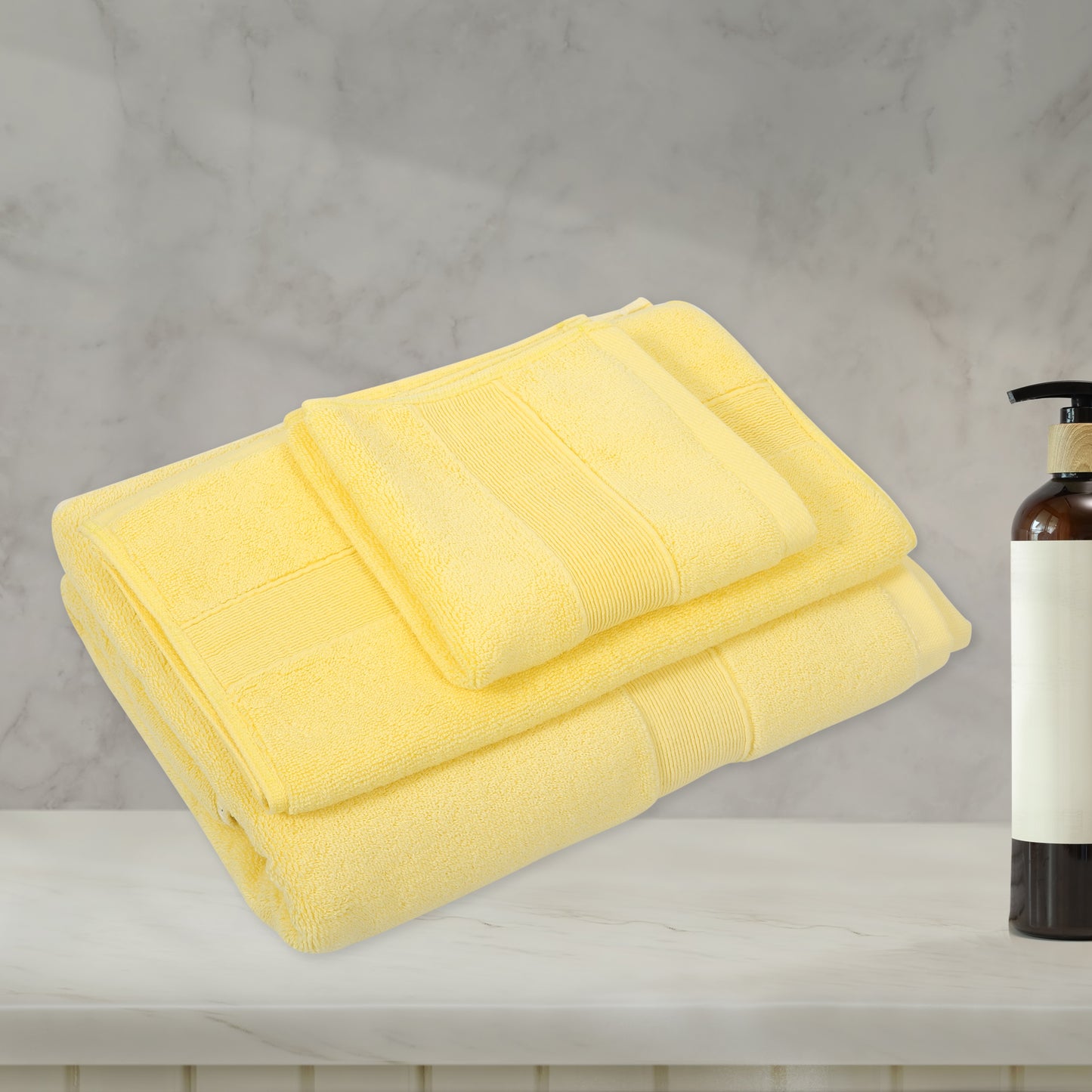 3 Pcs Cotton Bath Towel, Plain Soft Absorbent Towels Set, Yellow