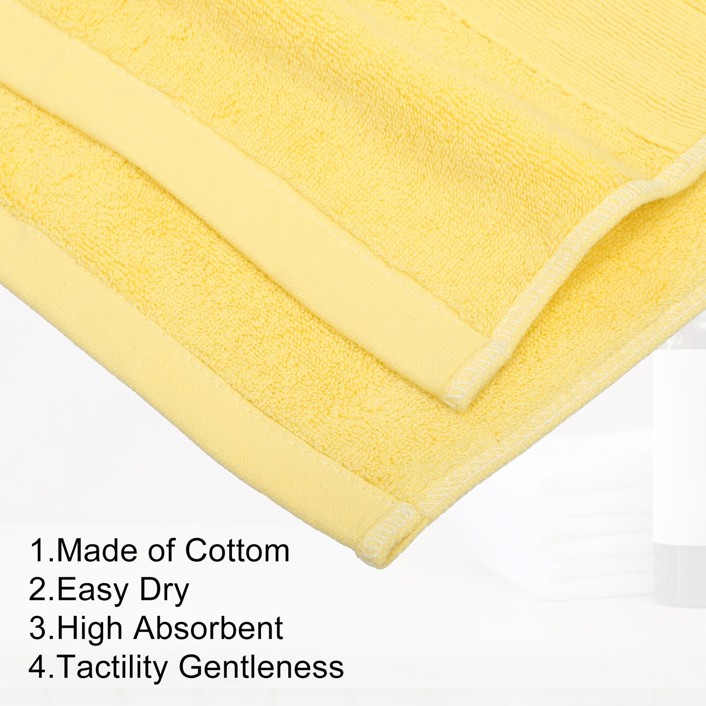 3 Pcs Cotton Bath Towel, Plain Soft Absorbent Towels Set, Yellow