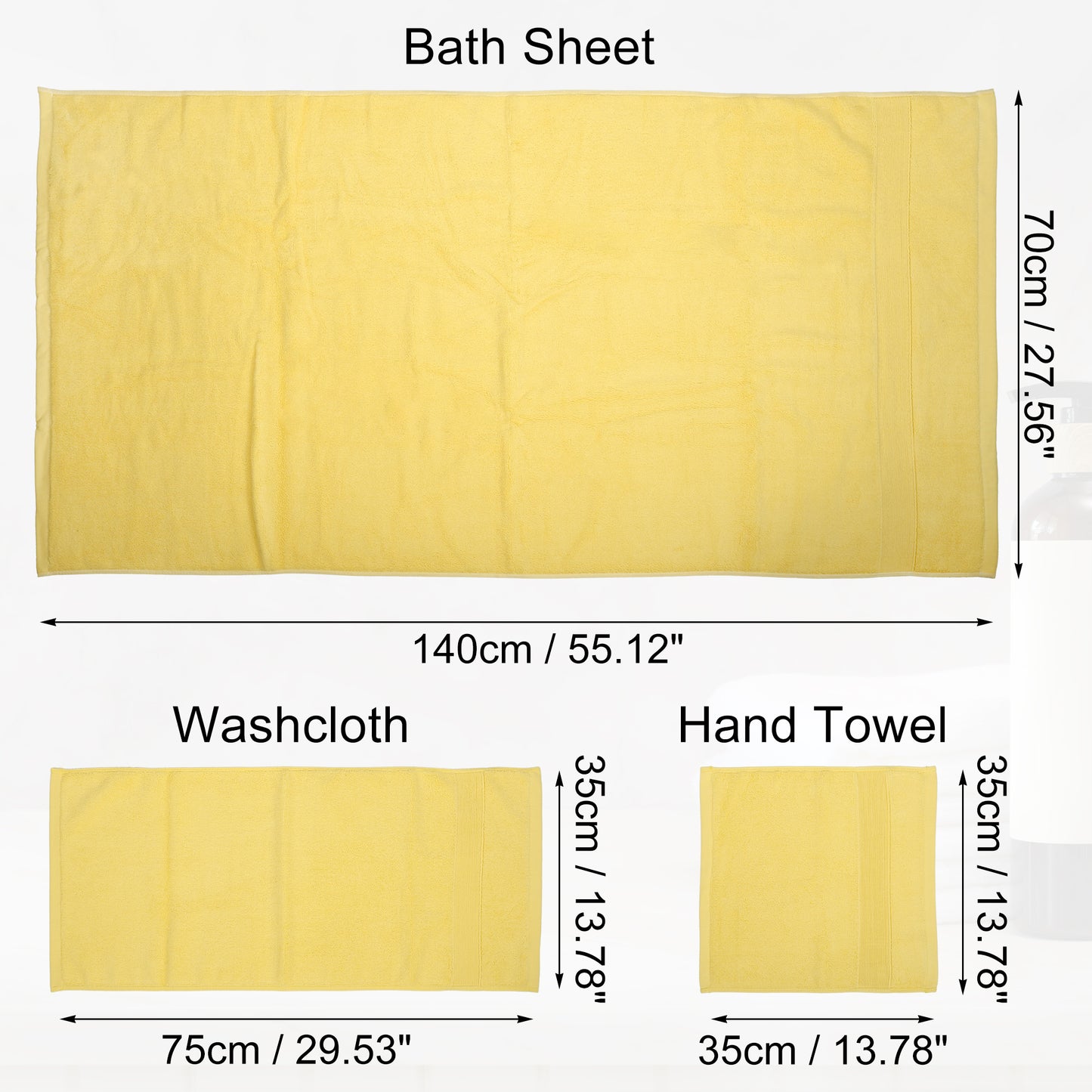 3 Pcs Cotton Bath Towel, Plain Soft Absorbent Towels Set, Yellow