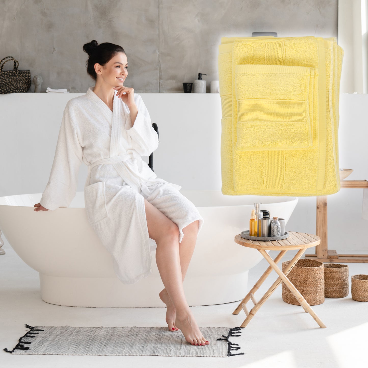 3 Pcs Cotton Bath Towel, Plain Soft Absorbent Towels Set, Yellow
