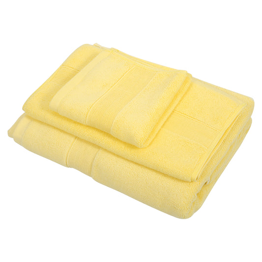 3 Pcs Cotton Bath Towel, Plain Soft Absorbent Towels Set, Yellow